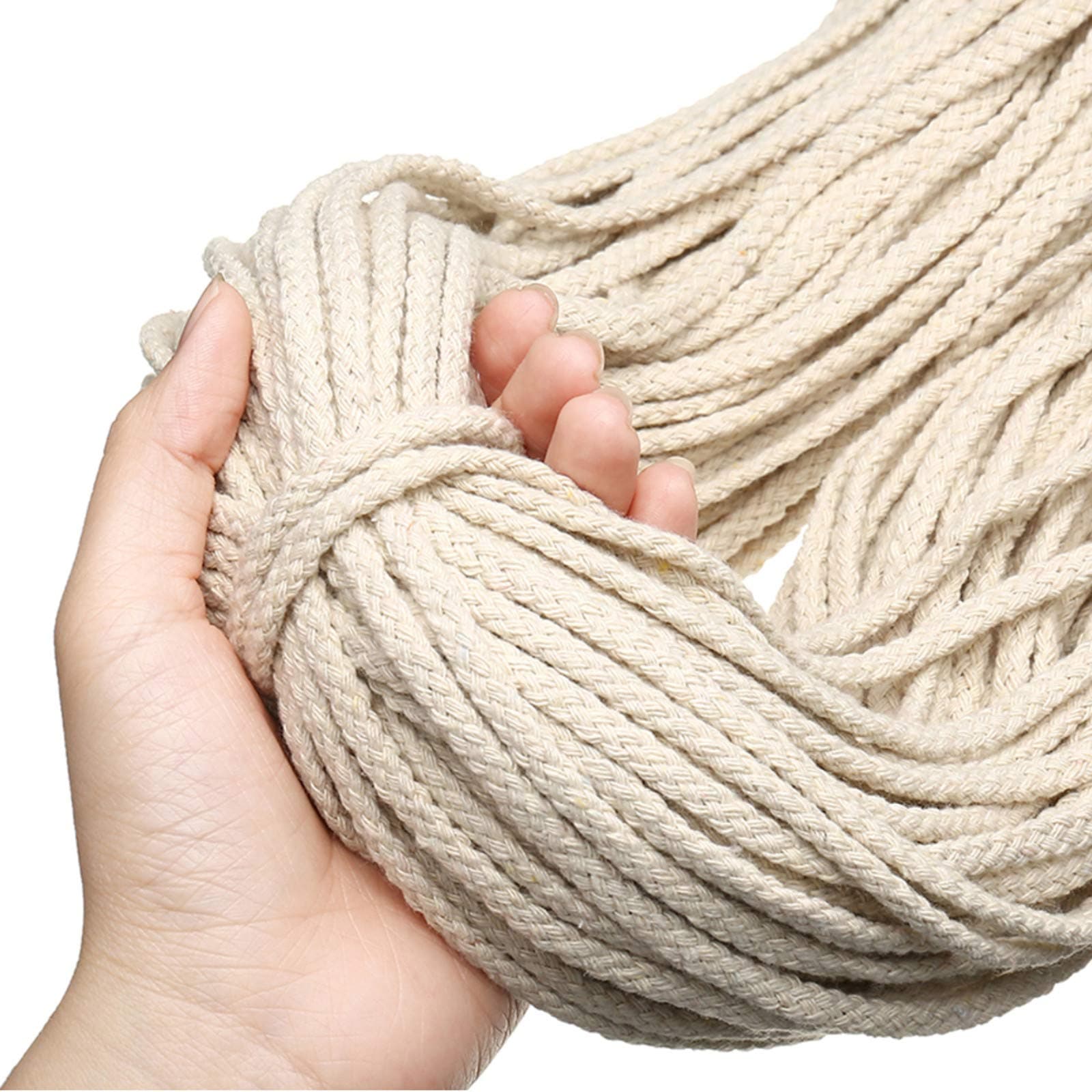 GEMITTO Macrame Cord 5mm 98YD 8-Strands Natural Macrame Rope, Soft Cord Craft Knitting Braiding Thread, for Wall Hanging Tapestry Decor, Plant Flower Pot Hangers (Beige)