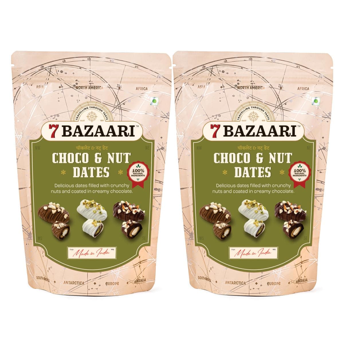 Premium Choco & Nut Dates - Gluten Free, Natural Ingredients - Assorted Almond Dark Chocolate, Cashew Milk Chocolate- 10Pcs (Pack of 2),300 G