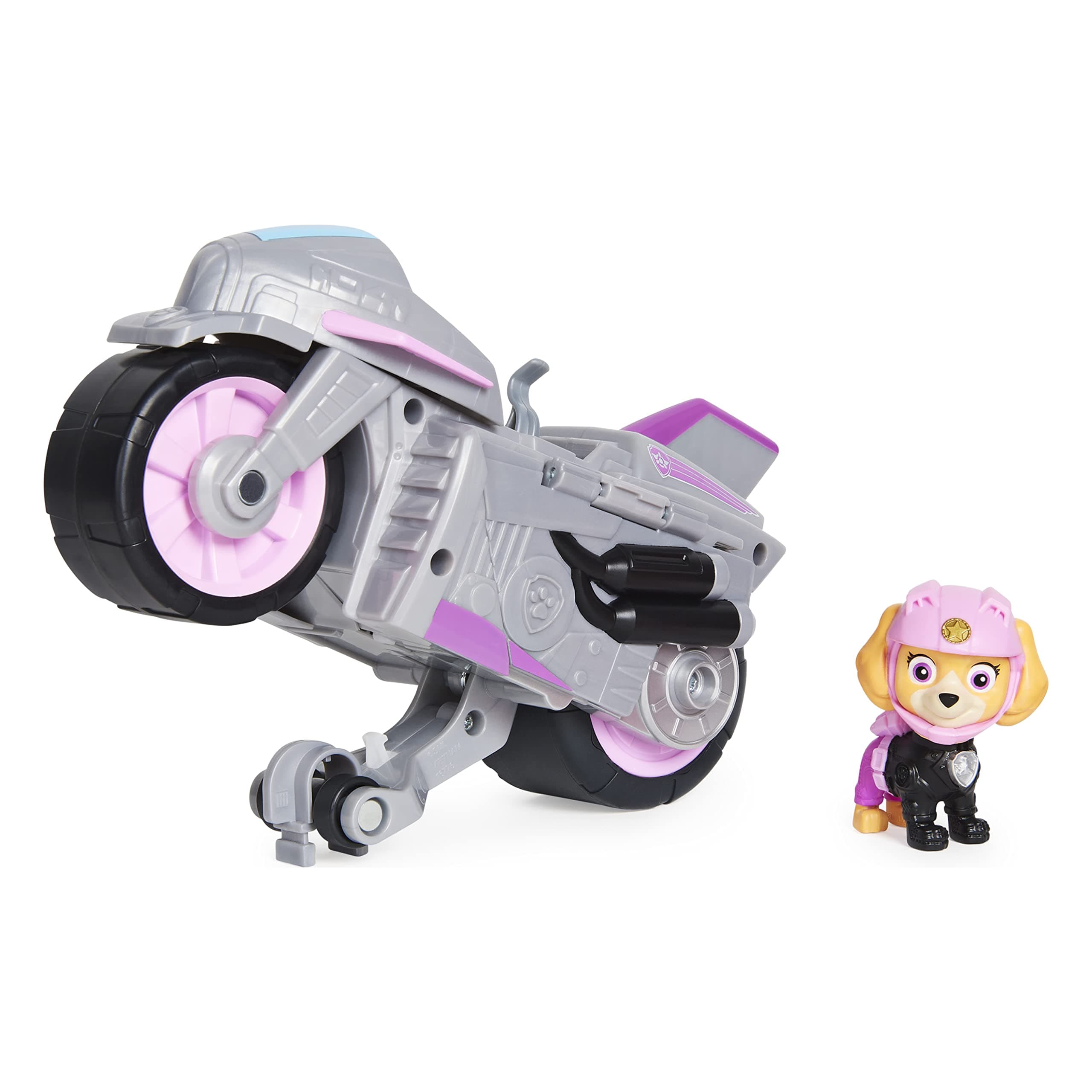 Paw Patrol, Moto Pups Skye’s Deluxe Pull Back Motorcycle Vehicle with Wheelie Feature and Toy Figure