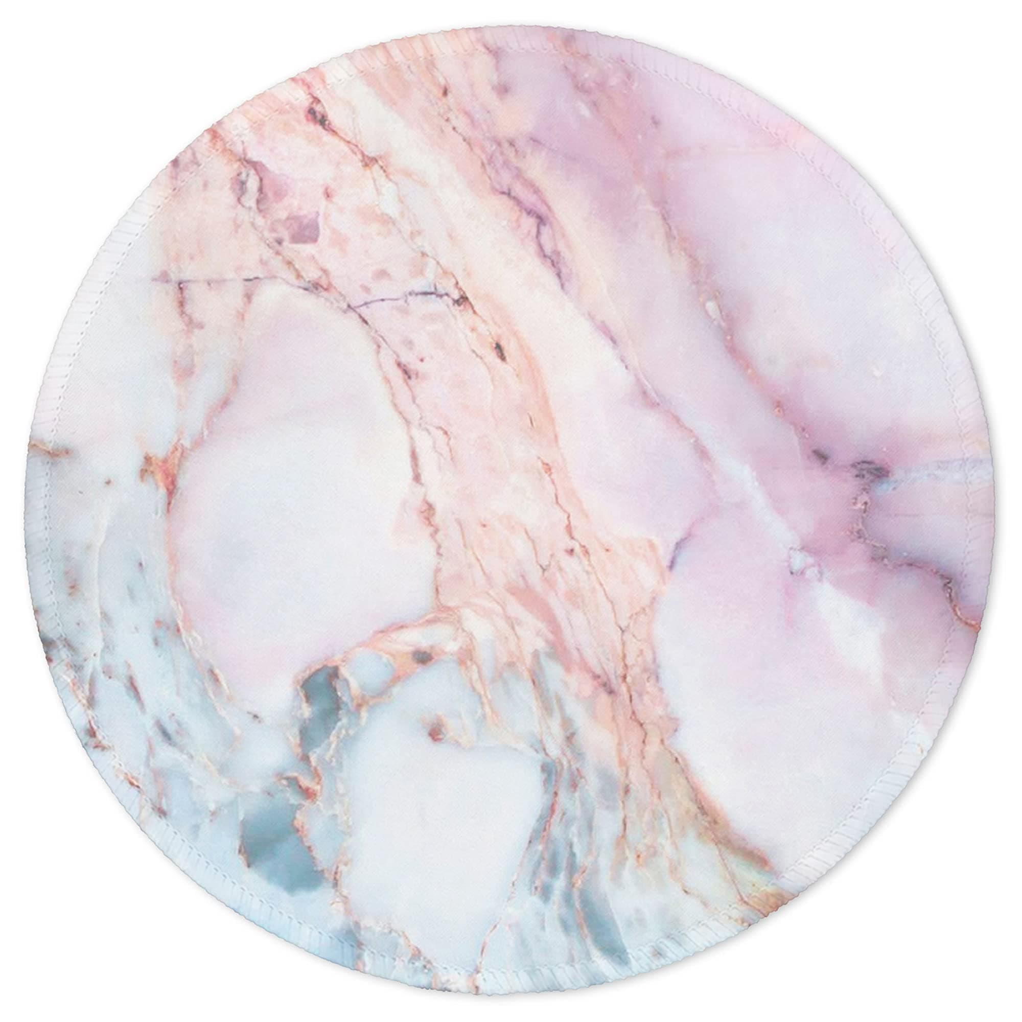 ITNRSIIET Round Mouse Pad Custom Gaming Mouse Pads for Laptop Computer Cute Design Desk Accessories Non-Slip Stitched Edges Waterproof Pink Marble