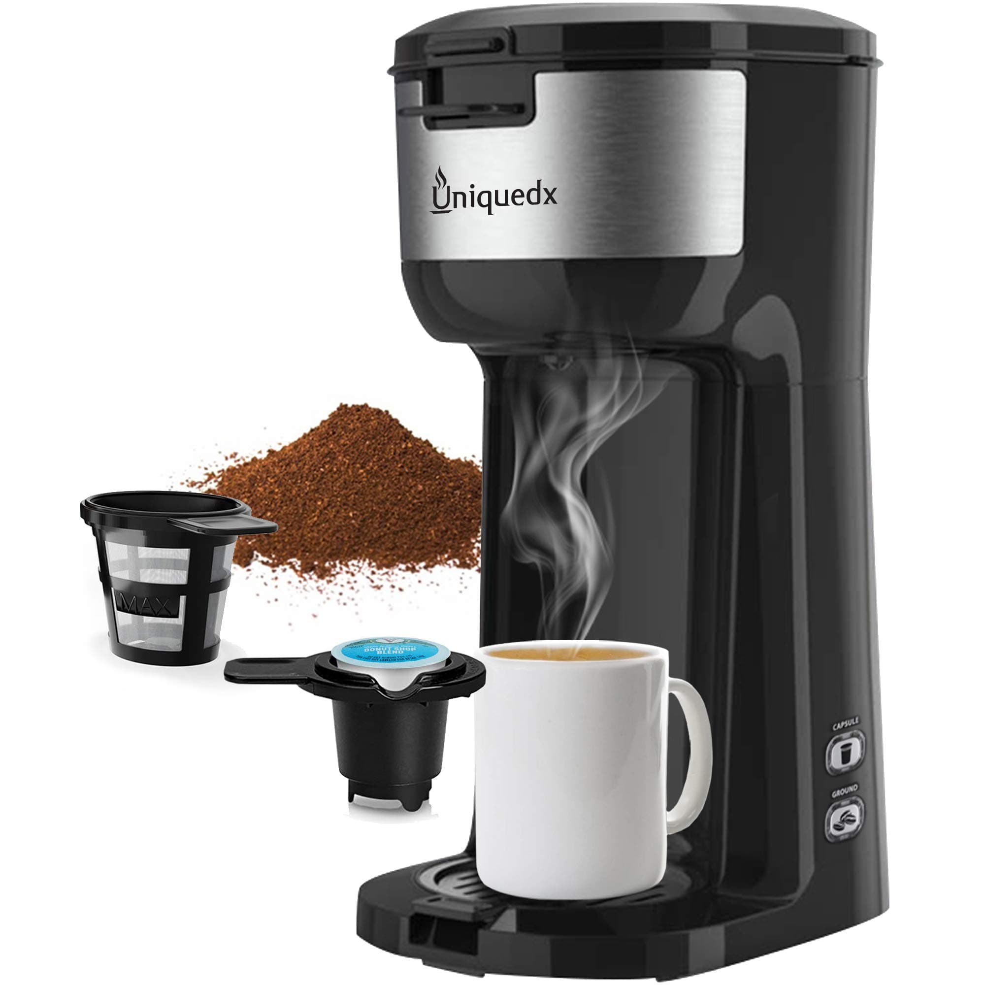 Single Serve Coffee Maker, Dual for KCup Pod & Ground Coffee Brewer, Instant Coffee Machine with Brew Strenght Control and Self Cleaning Function, Compact Style Thermal Drip Coffee Maker by Uniquedx