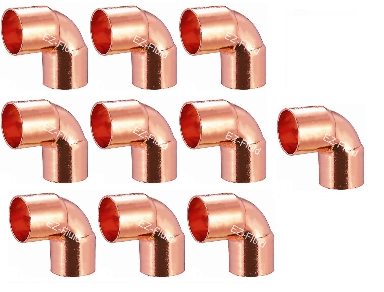 (10) EZ-FLUID 1/2" C X C LF Short Radius Copper 90 Degree Elbow Pressure Copper Fitting with Sweat Solder Connection for Residential,Commercial Plumbing.