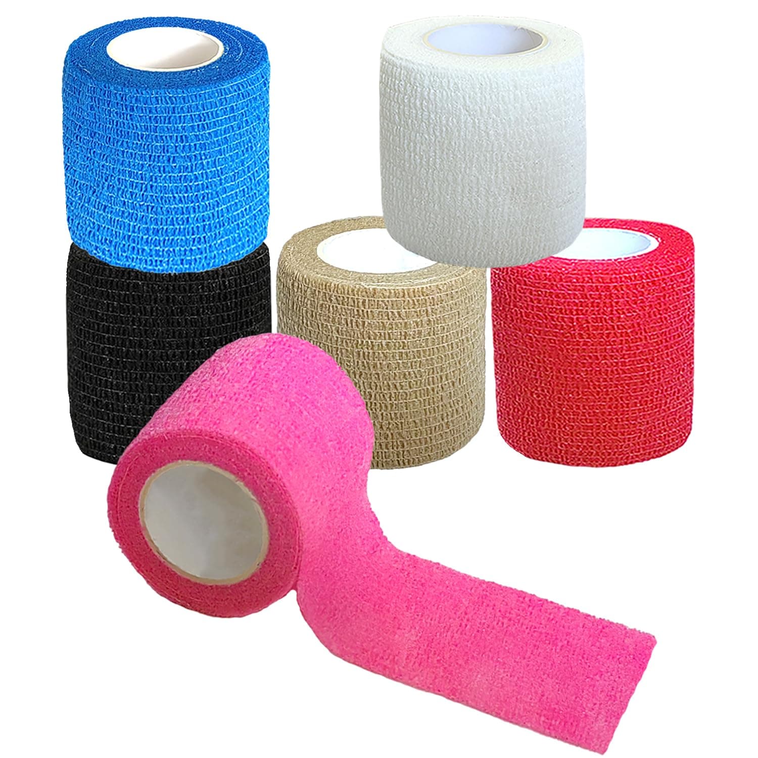 6 Pack 2 Inches Self Adhesive Bandage Wrap Vet Wrap for Pets, Stretch Self Adherent Tape Cohesive Wrap for Athletic, Sports, Wrist and Ankle(Multi Colors)