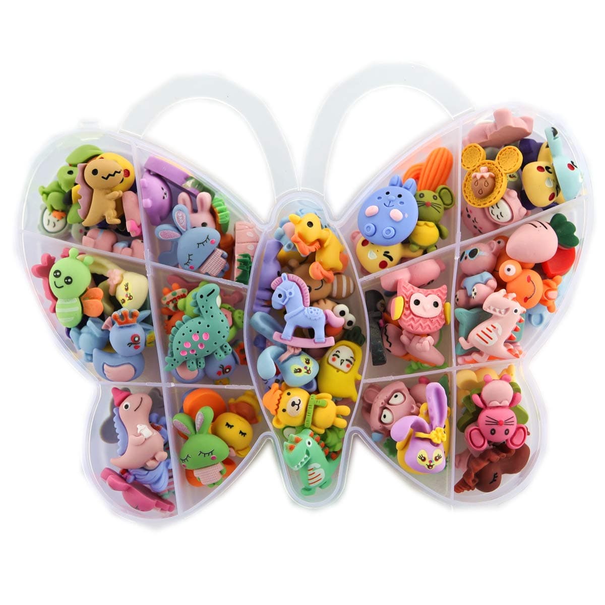 Resin Flatback Charms, 100pcs Slime Charms and Containers Mixed Cute Butterfly Shape Resin Cabochons for DIY Crafts, Scrapbooking, Jewelry Making