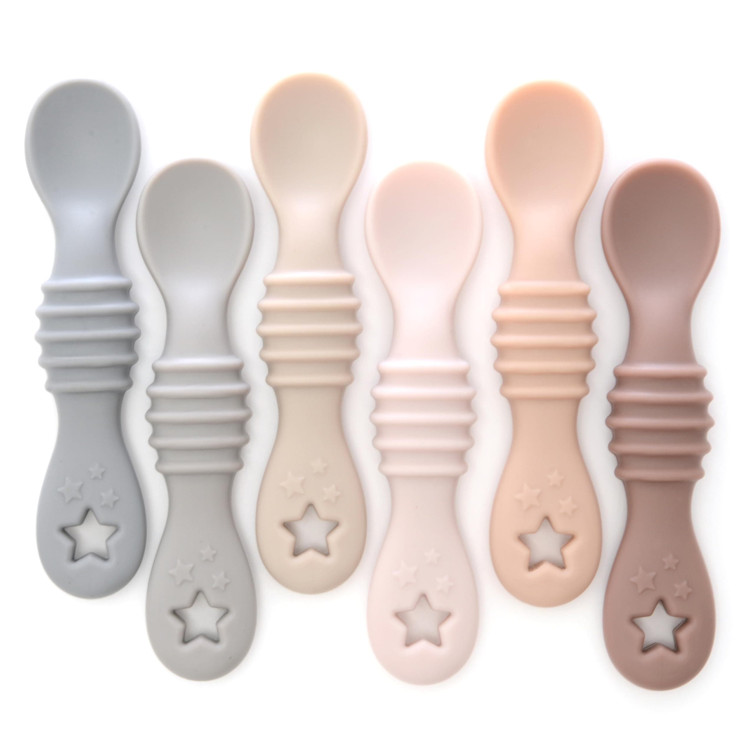 PrimaStella Little Dippers - First Stage Silicone Baby Spoon 6 Pack (Neutral Palette)