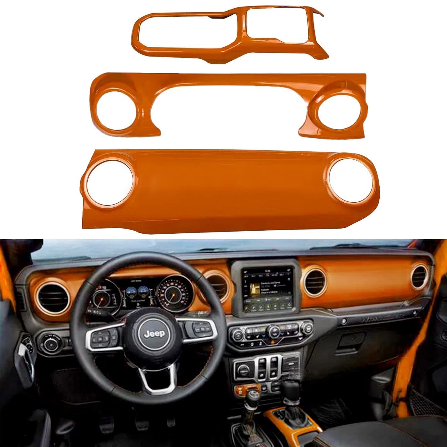 Bolaxin ABS Center Console Panel Dashboard Cover Compatible with Jeep Wrangler JL 2018-2023/ Jeep Gladiator JT 2020-2023 Interior Trim Decor for Jeep Accessories (Orange)