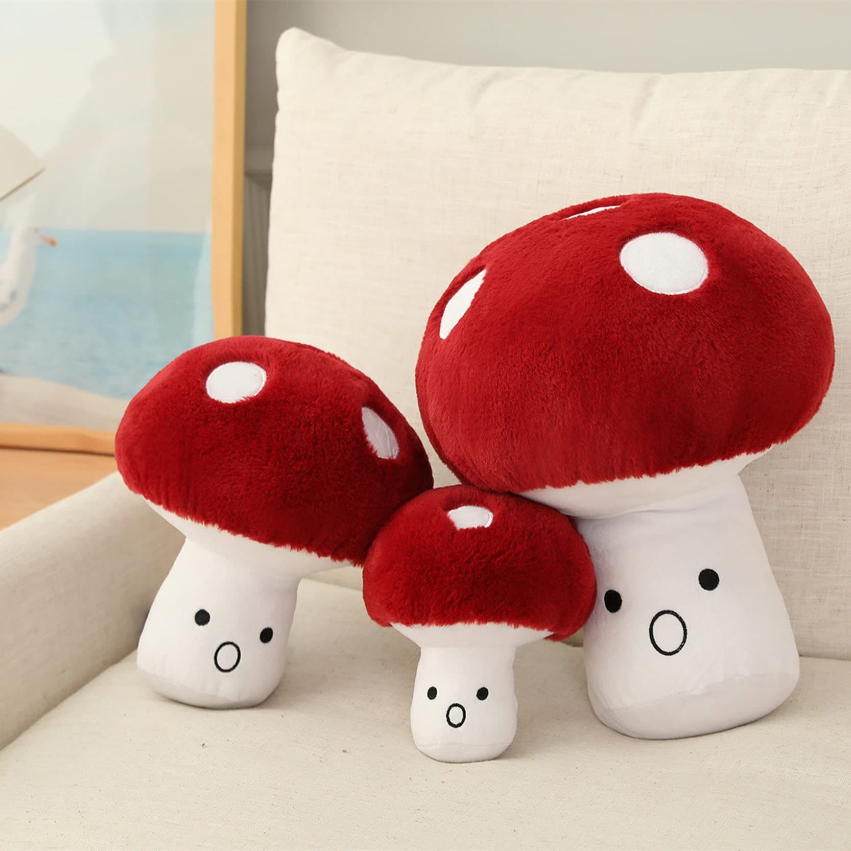 3D Creative Plush Pillows Mushroom Cute Surprised Mushrooms Throw Pillow (Medium (9.8"))