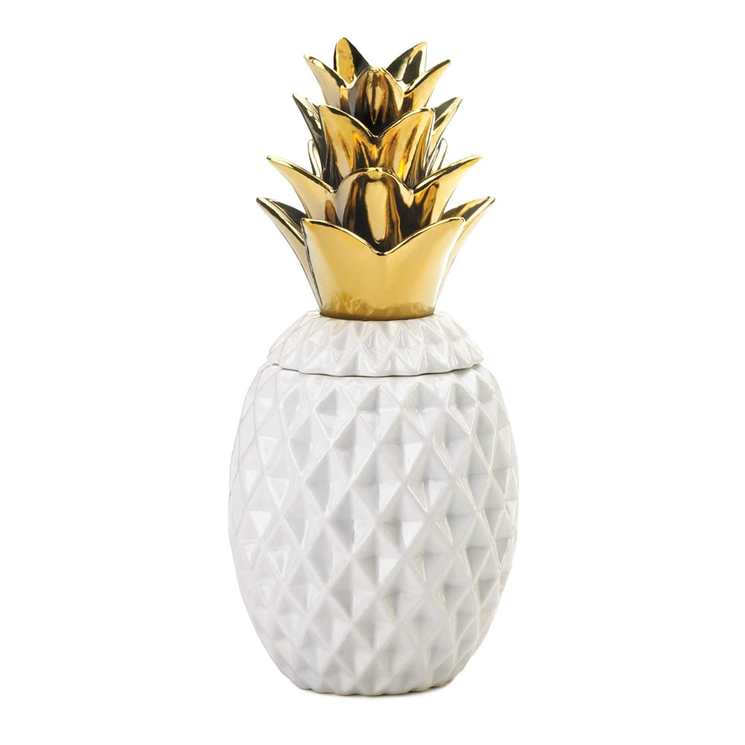 Accent Plus 10018753 13" GOLD TOPPED PINEAPPLE JAR Set, White