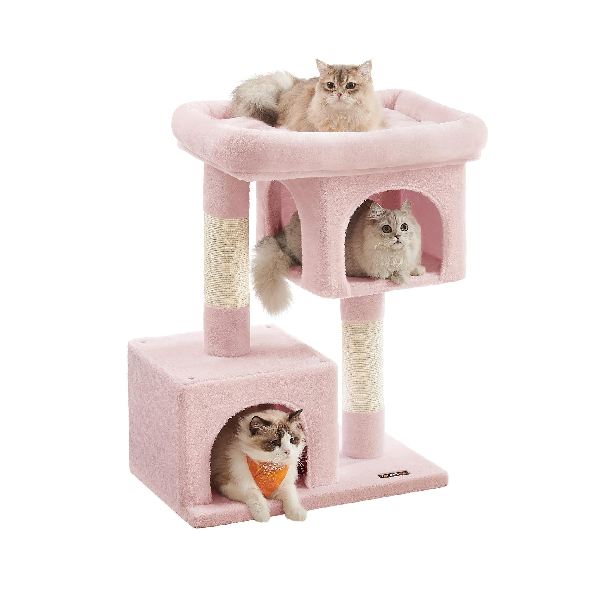 Feandrea Cat Tree, 33.1-Inch Cat Tower, Plush Condo for Large Cats up to 16 lb, Large Perch, 2 Caves, Scratching Post, Jelly Pink UPCT061P01