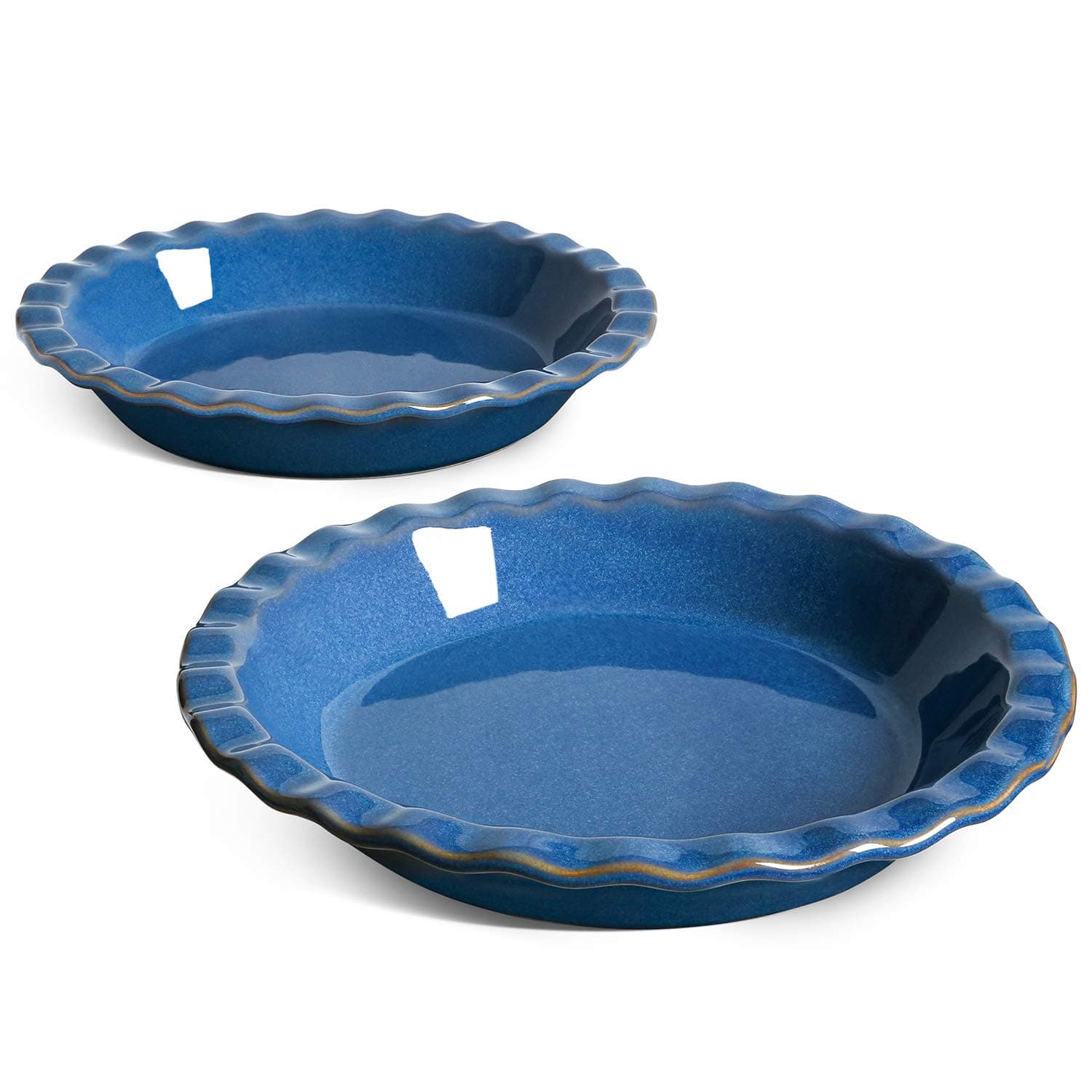 LE TAUCI Ceramic Pie Dish for Baking, 9 Inches Pie Pan for Apple Pie, Pecan Pie, 36 Ounce Pie Plate, Set of 2, Ceylon Blue