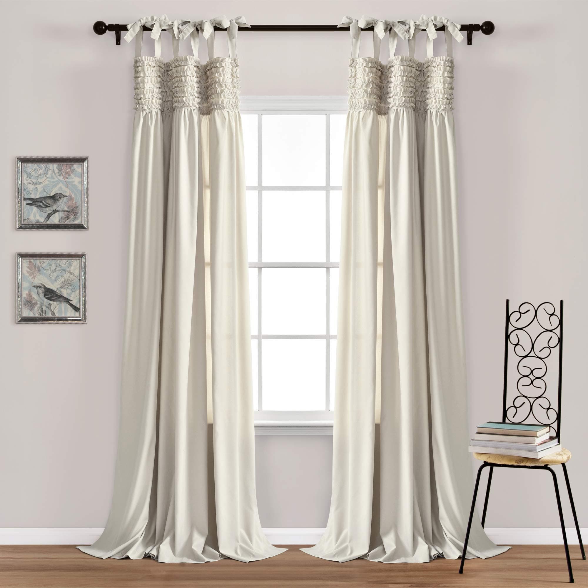 Lush Decor, Neutral Lydia Curtains Ruffle Window Set for Living, Dining, Bedroom x 40, 84 in L Panel Pair
