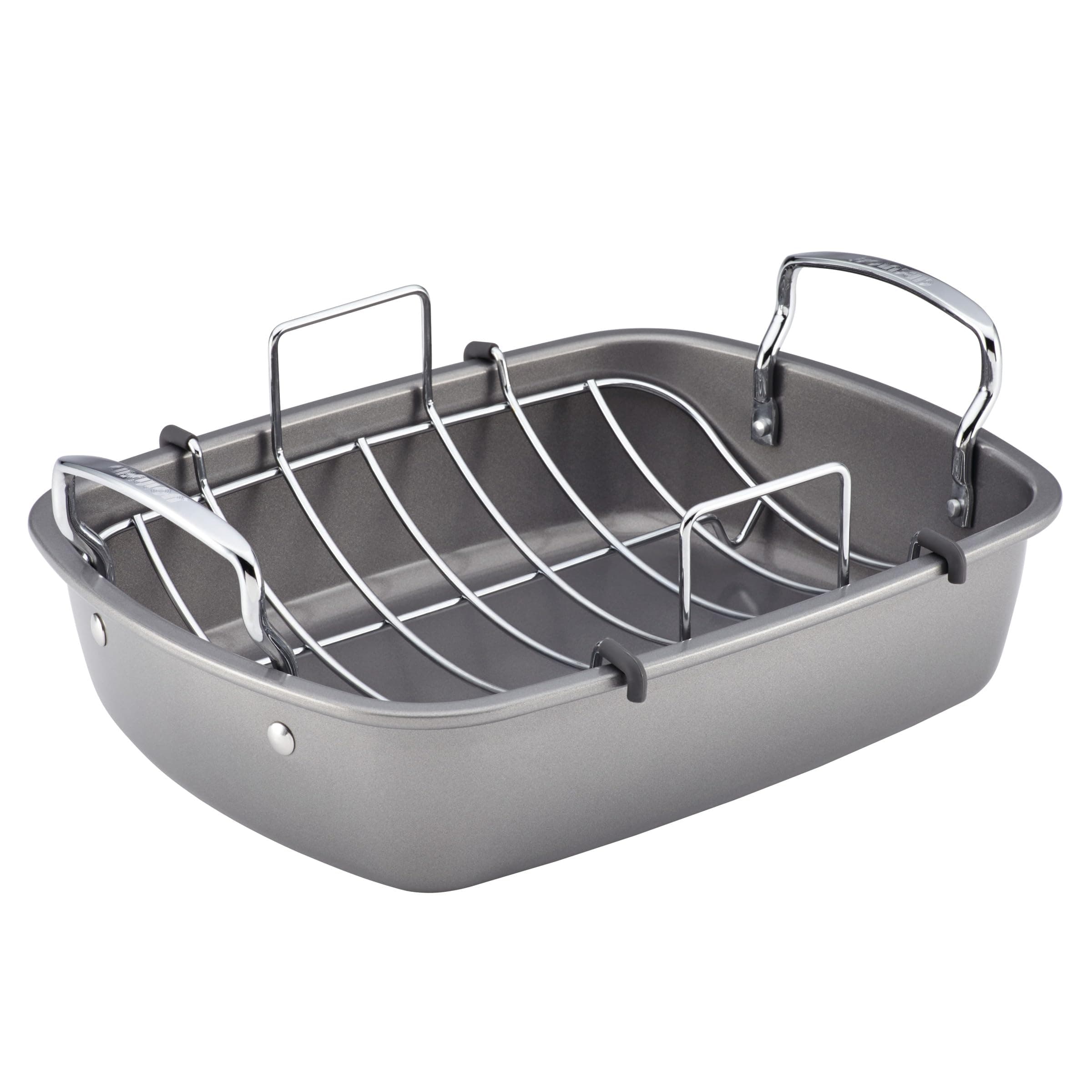 Nonstick Roasting Pan/Roaster with Rack - 17 Inch x 13 Inch, Gray