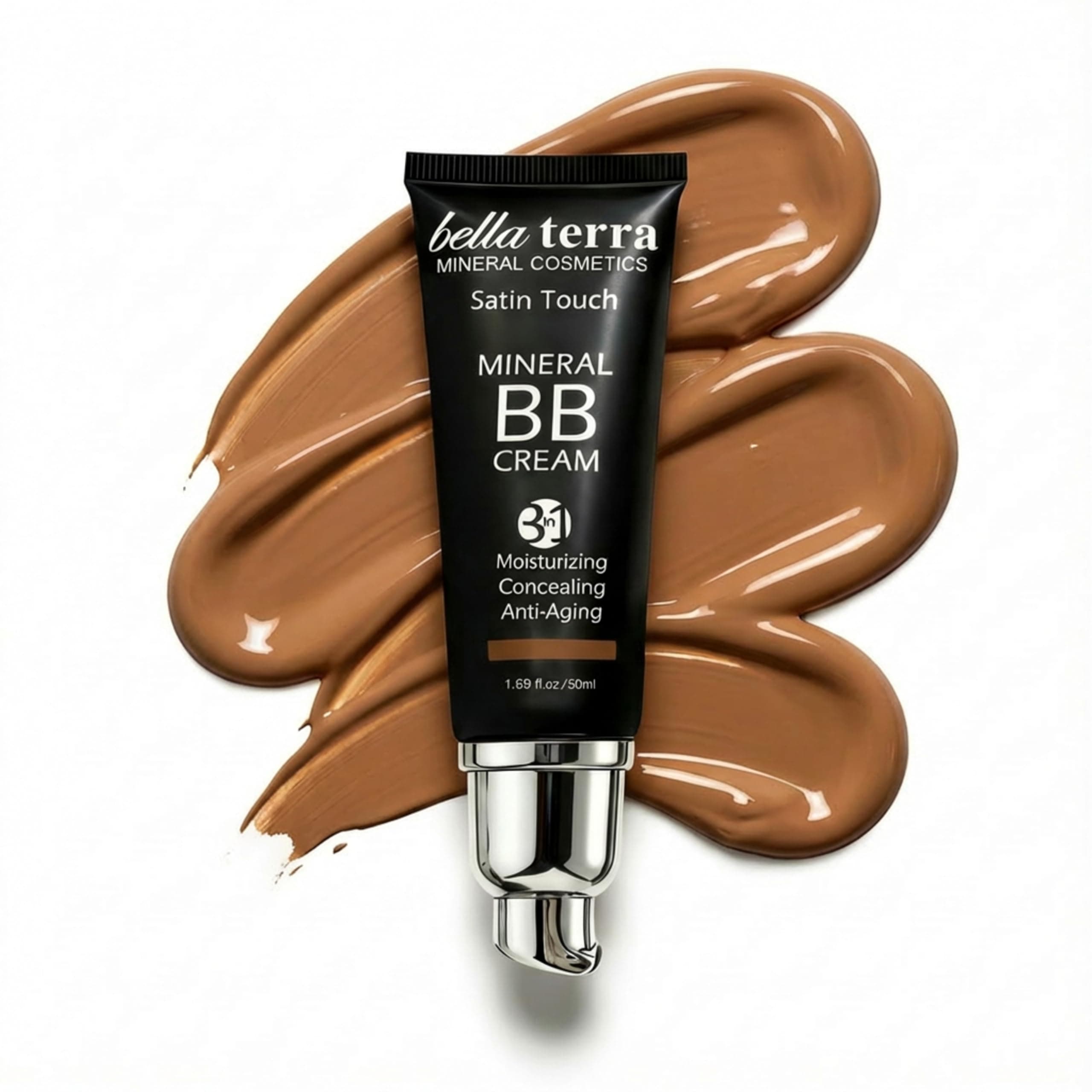 Bella Terra BB Cream 3-in-1 Tinted Moisturizer - Buildable Coverage - Light to Dark Skin Tones- with Natural SPF- Mineral Makeup Foundation- Hypoallergenic (1.69 Oz) (Medium Tan b 105)