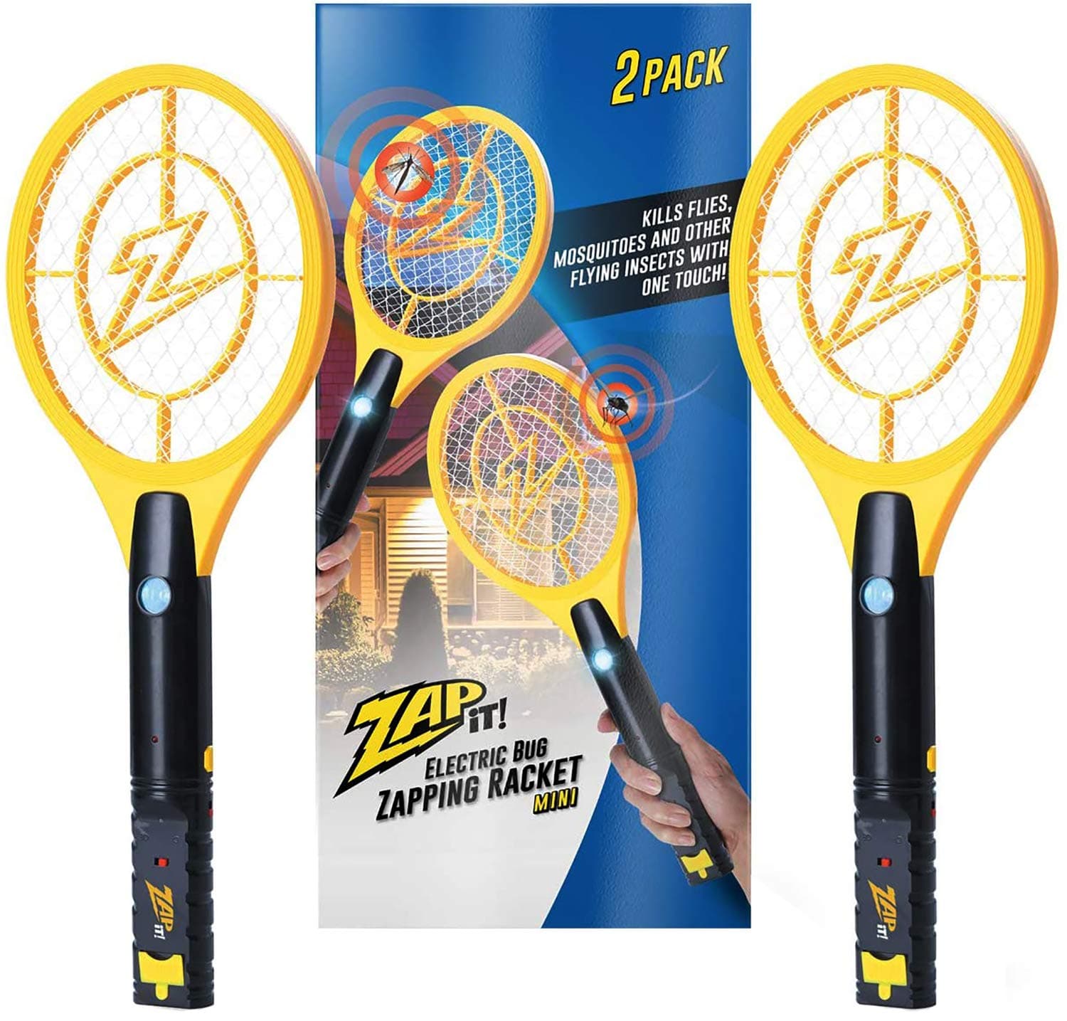ZAP IT! Bug Zapper Twin Pack - Rechargeable Mosquito, Fly Killer and Bug Zapper Racket - 4,000 Volt - USB Charging, Super-Bright LED Light to Zap in The Dark - Safe to Touch (Mini Twin)