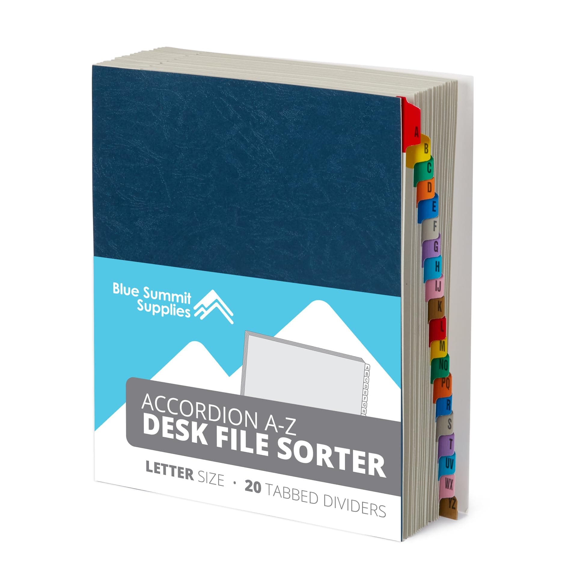 Blue Summit Expanding Desk File Sorter Organizer, Alphabetical File Organizer, Desk Sorter, Letter Size, 20 Dividers for A-Z Accordion File Organizer