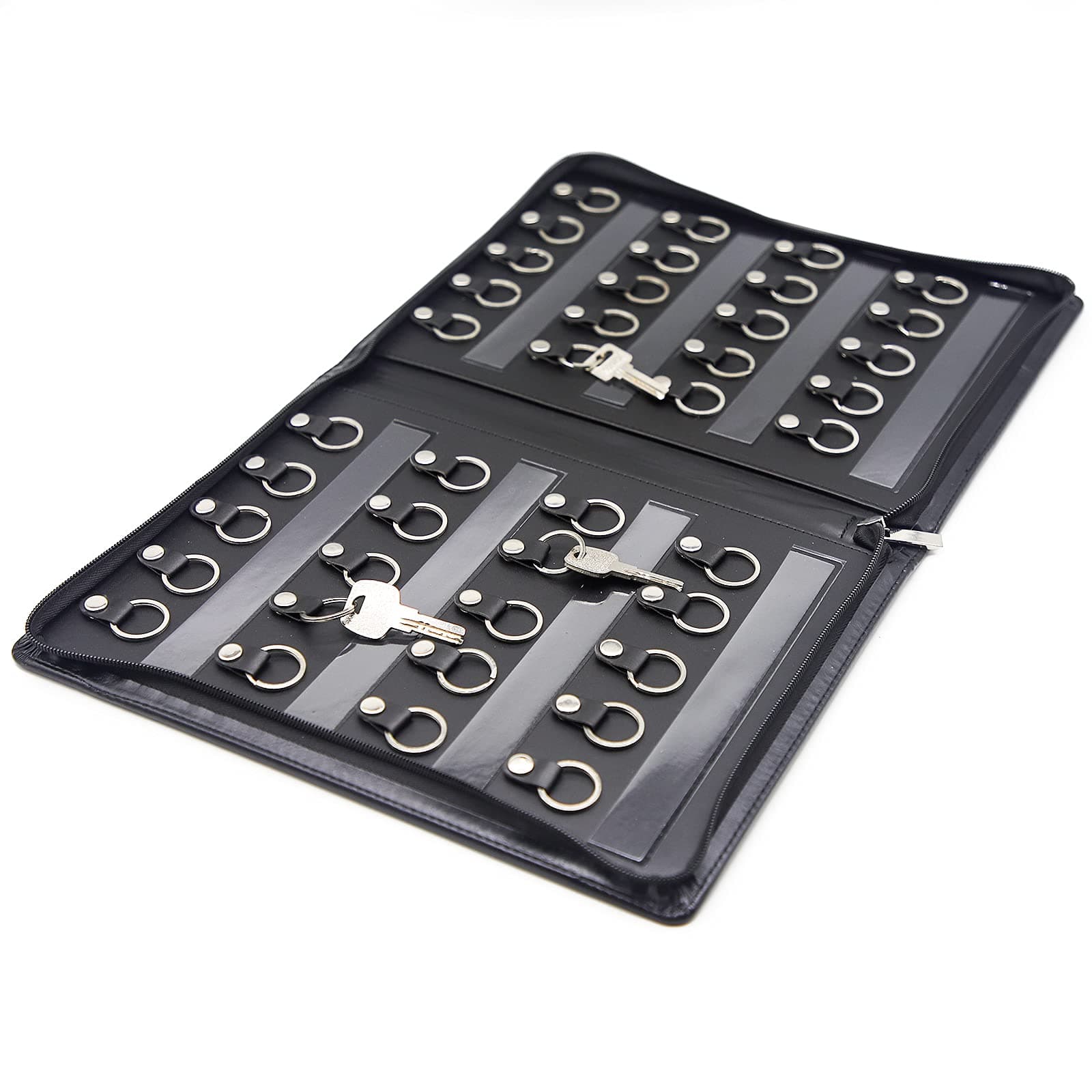 OFFIDIX Large Zippered Key Case,Leather Portable Key Cabinet, 40 Key Hooks Key Organizer,Manager & Landlord Key Holder, Business Padfolio, Suitable for Real Estate Sales,Hotel Executives, Car Service