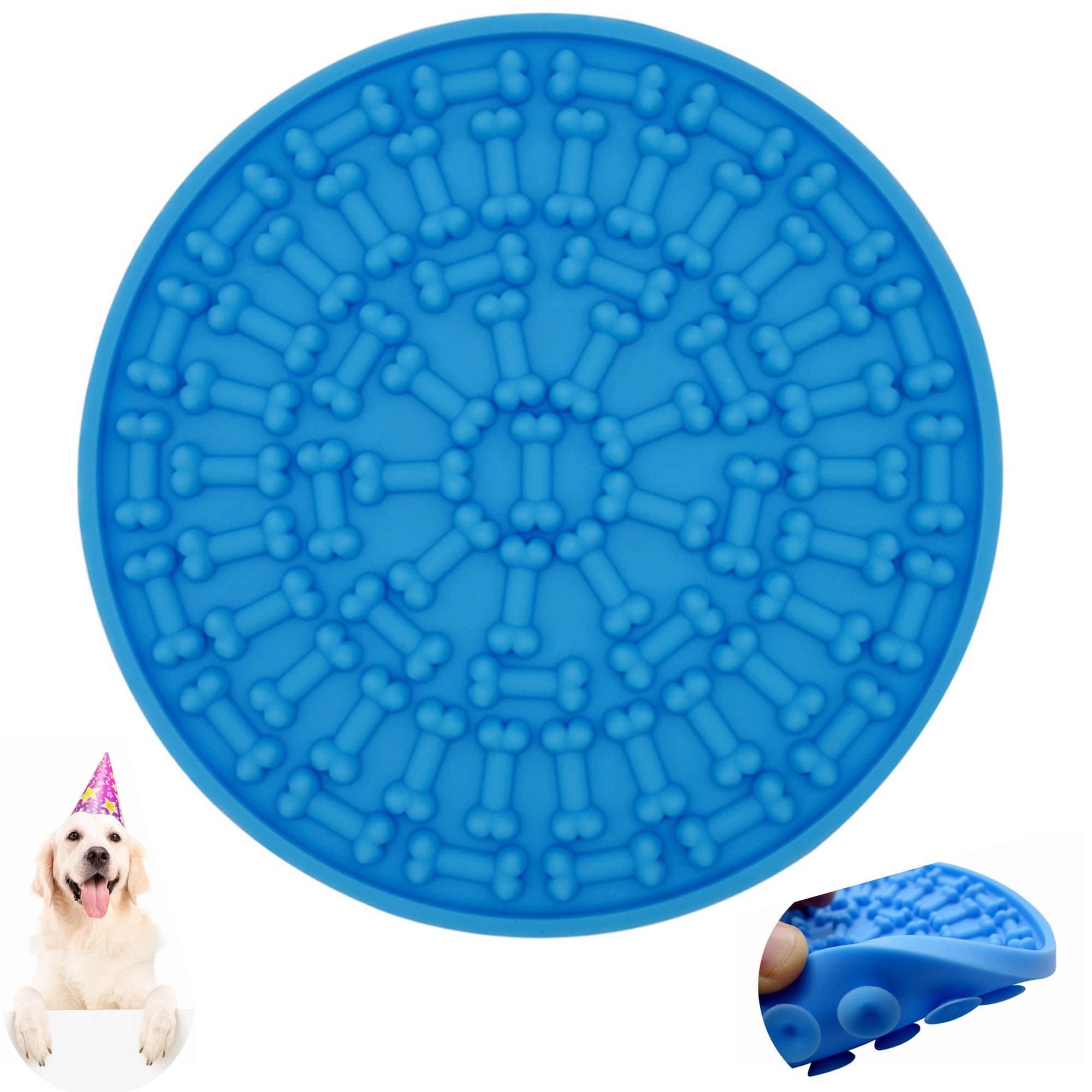 Helpcook Dog Lick Pad, Dog Washing Distraction Device,Pet Bath Grooming Helper,Slow Treat Dispensing Mat-Super Strong Suction Force-Just Add Peanut Butter to Make Bath Time Funny(Blue)