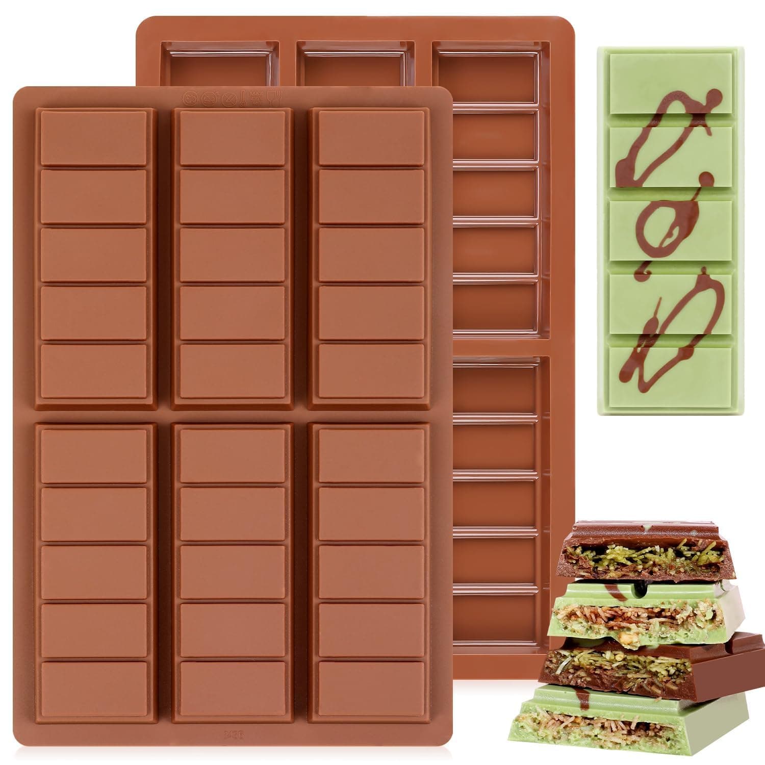 Chocolate Molds - Non-Stick Chocolate Bar Mold, Food Grade Silicone Deep Chocolate Bar Mold for Dubai Chocolate Bar Pistachio, Chocolate Snacks - Set of 2