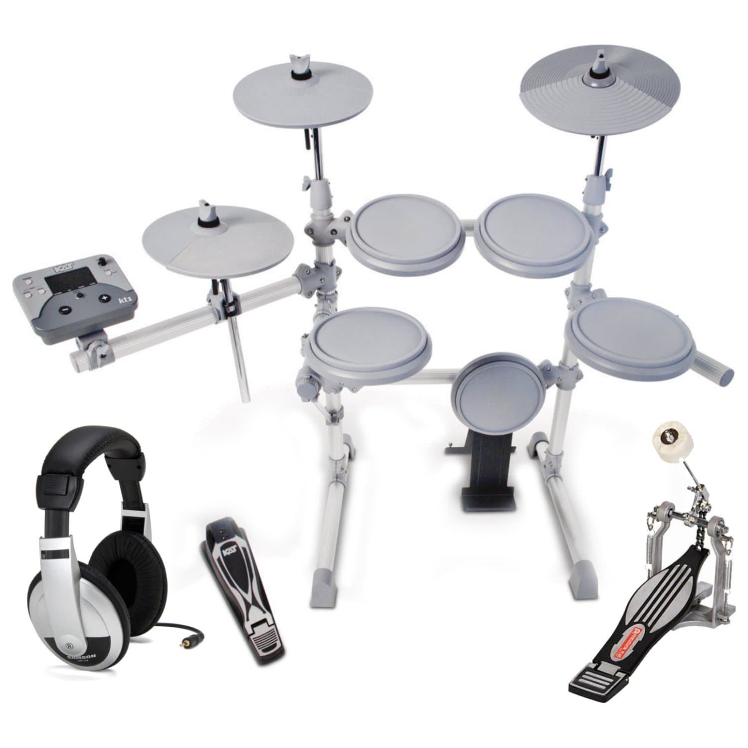 KAT KT1 5-Piece Digital Drum Set with Single Bass Drum Pedal and Headphones