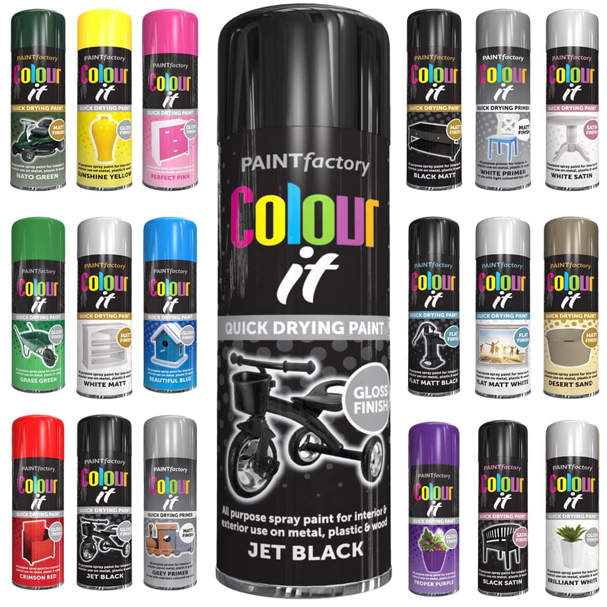 1 x All Purpose Black Gloss Aerosol Spray Paint 250ml Quick Drying Spray,Fast Dry and Excellent Coverage for Wood, Metal, Plastic and more