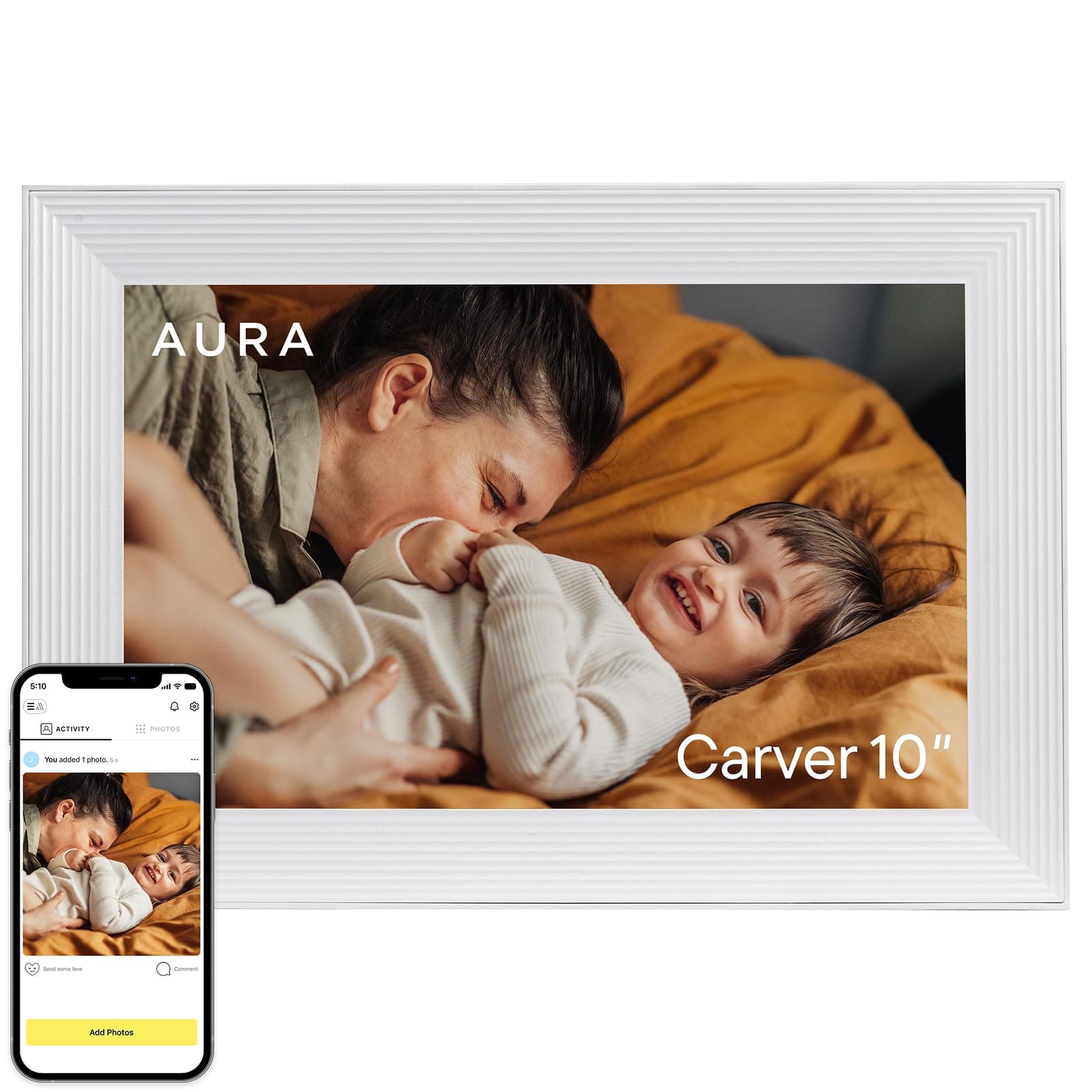 Digital Picture Frame - 10.1" HD Display | Wirecutter's Best Digital Frame | Text Photos Directly to Your Frame from Anywhere | Quick & Easy Setup Over WiFi - Free Aura App | No ads or fees