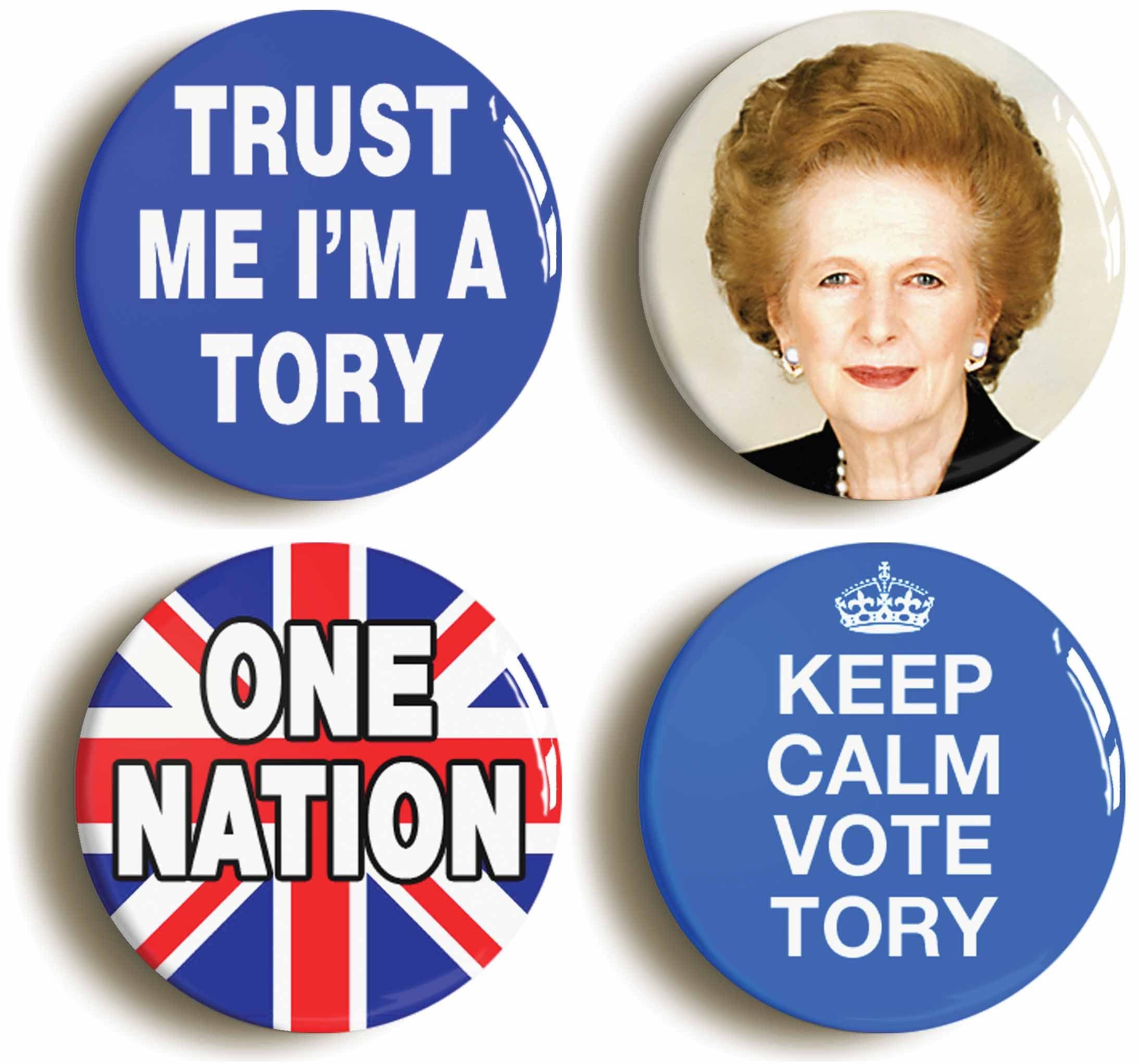 TORY CONSERVATIVE BADGE BUTTON PIN SET (Size is 1inch/25mm diameter) MARGARET THATCHER