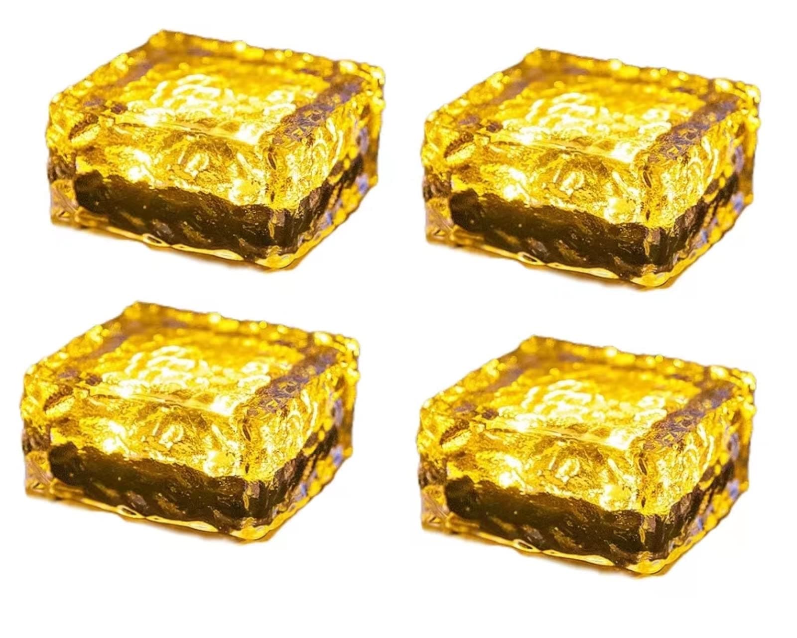 ICECHEN 4 PCS Solar Brick Lights, Ice Cube Lights Outdoor Waterproof, Landscape Led Lights, Decorative Items for Festival, Garden Courtyard Paver Lights (Warm White) (extra large)
