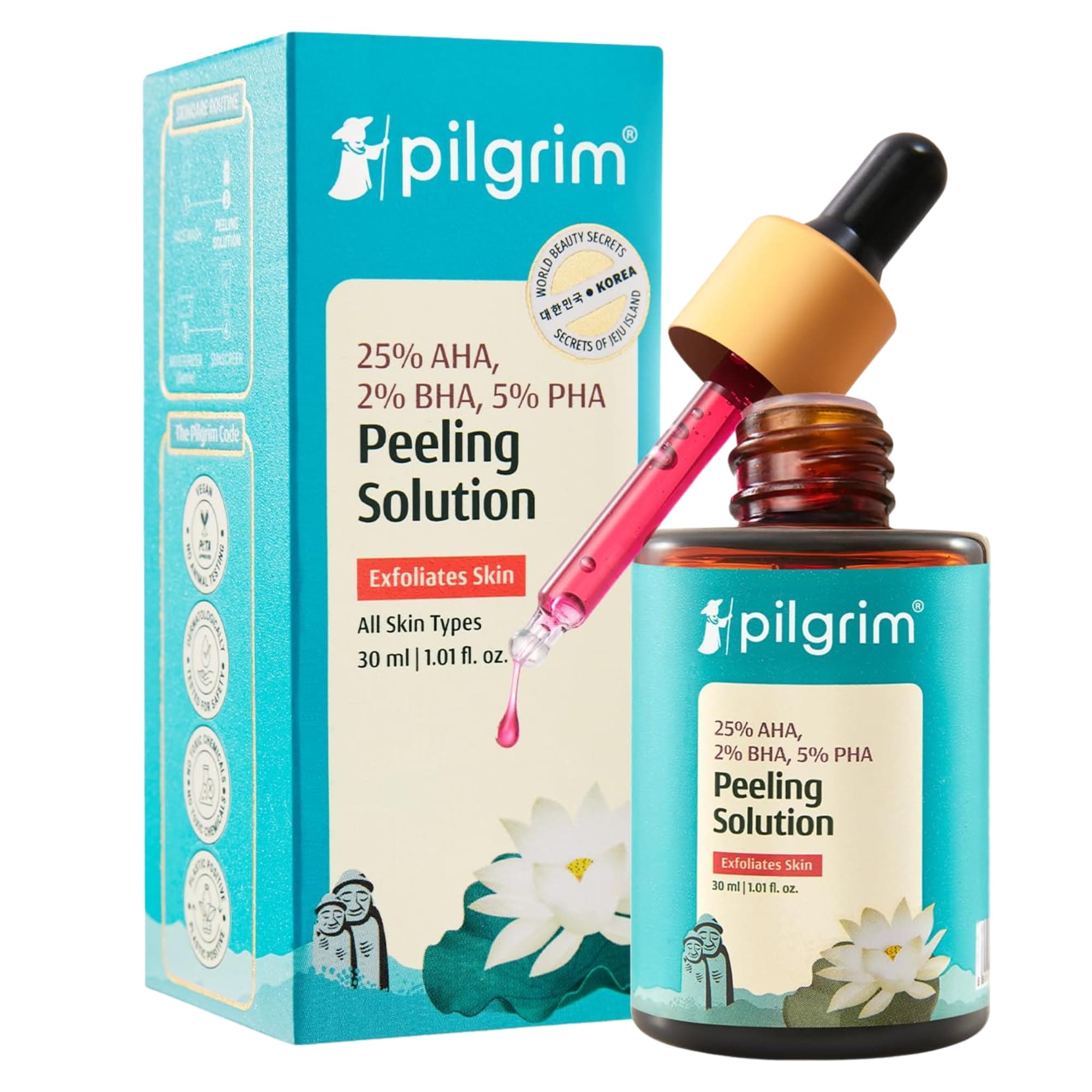 Pilgrim 32% AHA BHA PHA Peeling Solution | Exfoliant for Radiant, Even-Toned Skin | Weekend Facial Peel for Deep Cleansing | Suitable for Men & Women | 1.01 Fl Oz (30ml)