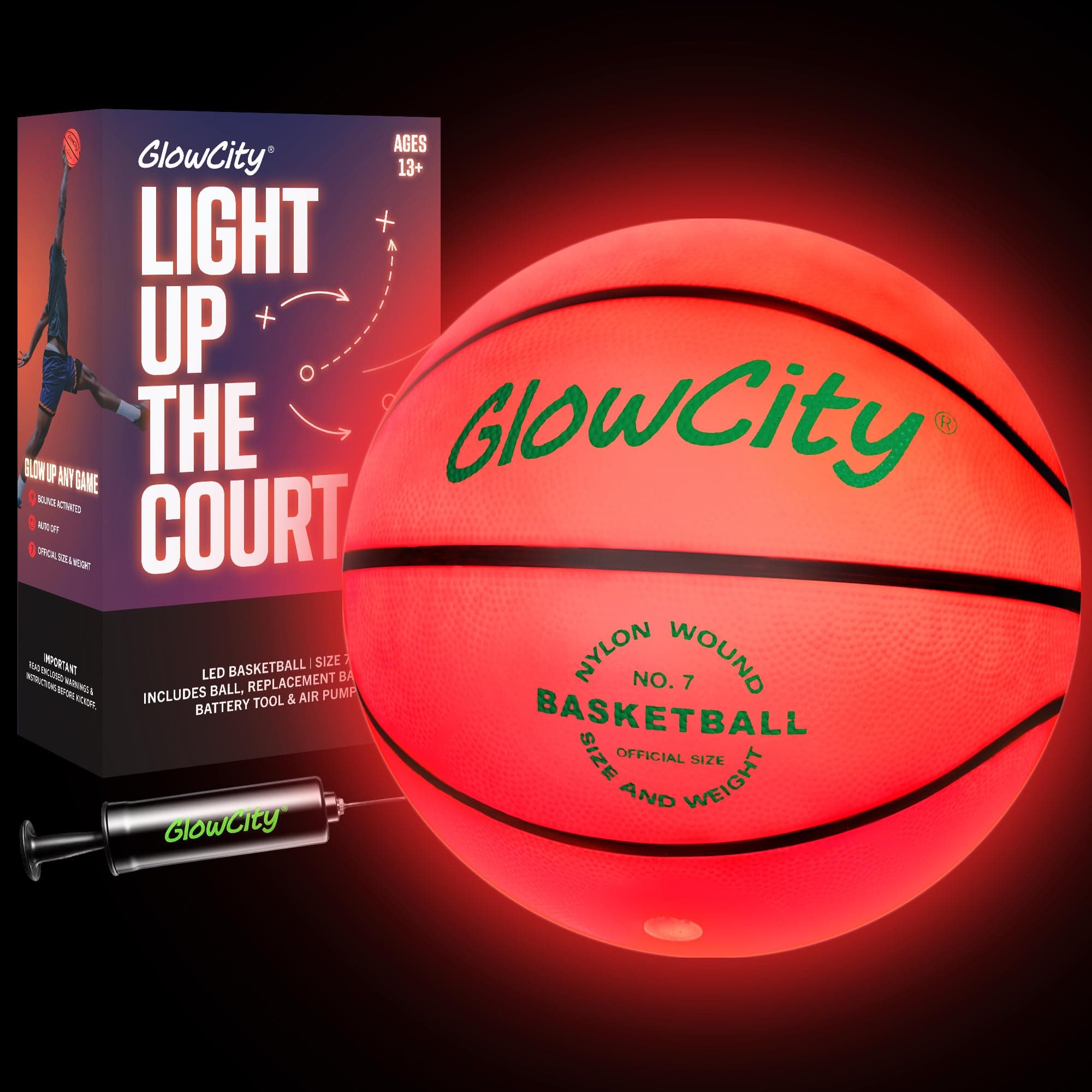 GlowCity Glow in The Dark Basketball - Size 5, 6, 7 Light Up Ball for Kids, Teens & Adults - Night Outdoor Games - Sports Birthday Gifts Ideas for Boys Ages 6 7 8 9 10 11 12 13 14 15