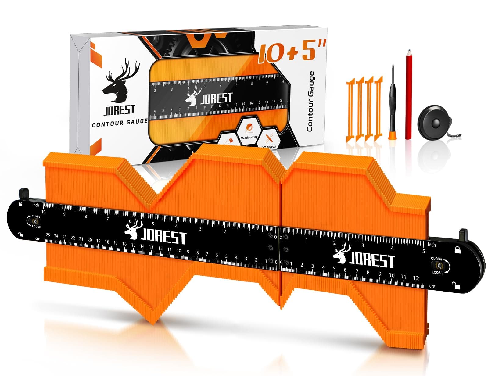 JOREST Connectable Contour Gauge 10+5 Inch, Profile Duplicator with Lock, Template Tool for Woodworking, Flooring, Tile Laying, Scribing, Measuring Angle Shape Outline, Gifts Ideas for Men Dad Husband