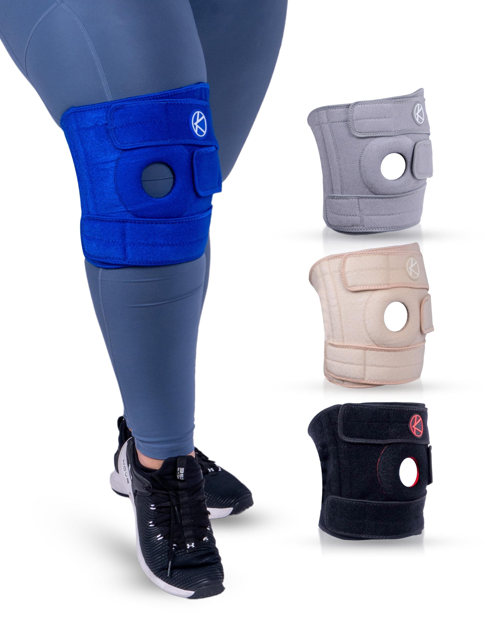 KARM Plus Size 4XL Knee Support for Obese People - Extra Large Knee Support for Big Legs 5XL 6XL Thighs - Adjustable Knee Brace Plus Size for Arthritis Pain, Meniscus Tear, Women, Men (Size 3 Blue)
