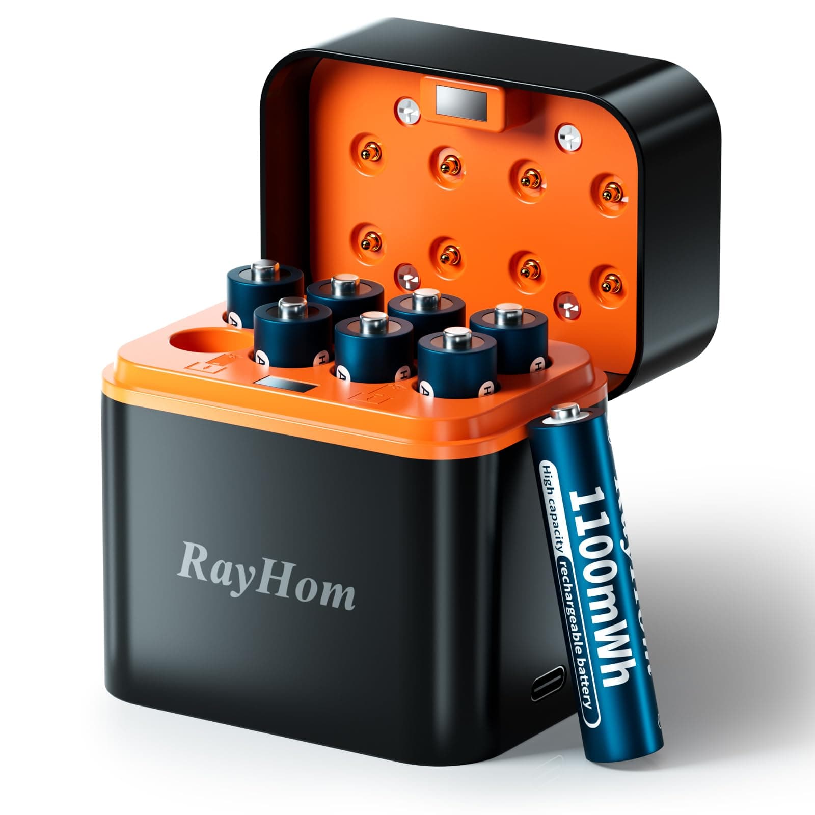 8-Pack Rechargeable Lithium AAA Batteries with Charger, 1.5V Constant Output, 1100mWh High Capacity, 8-Slot Triple AAA Li-ion Charger with Smart Charging, Multiple Charging Protections