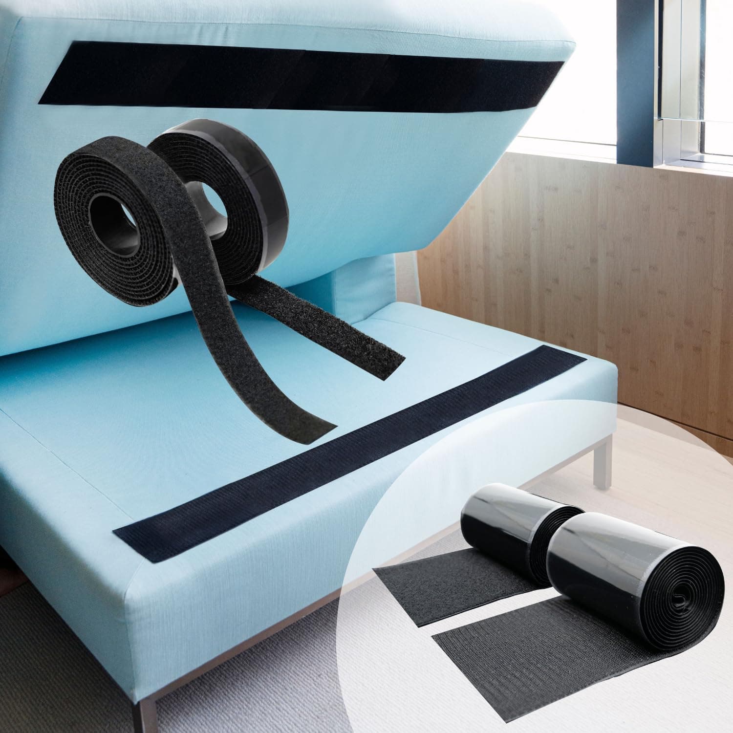 ECOHomesBundle - 4" by 6.5 FT Couch Cushion Grip Tape + 6 FT by 3/4" Hook Loop Adhesive Tape