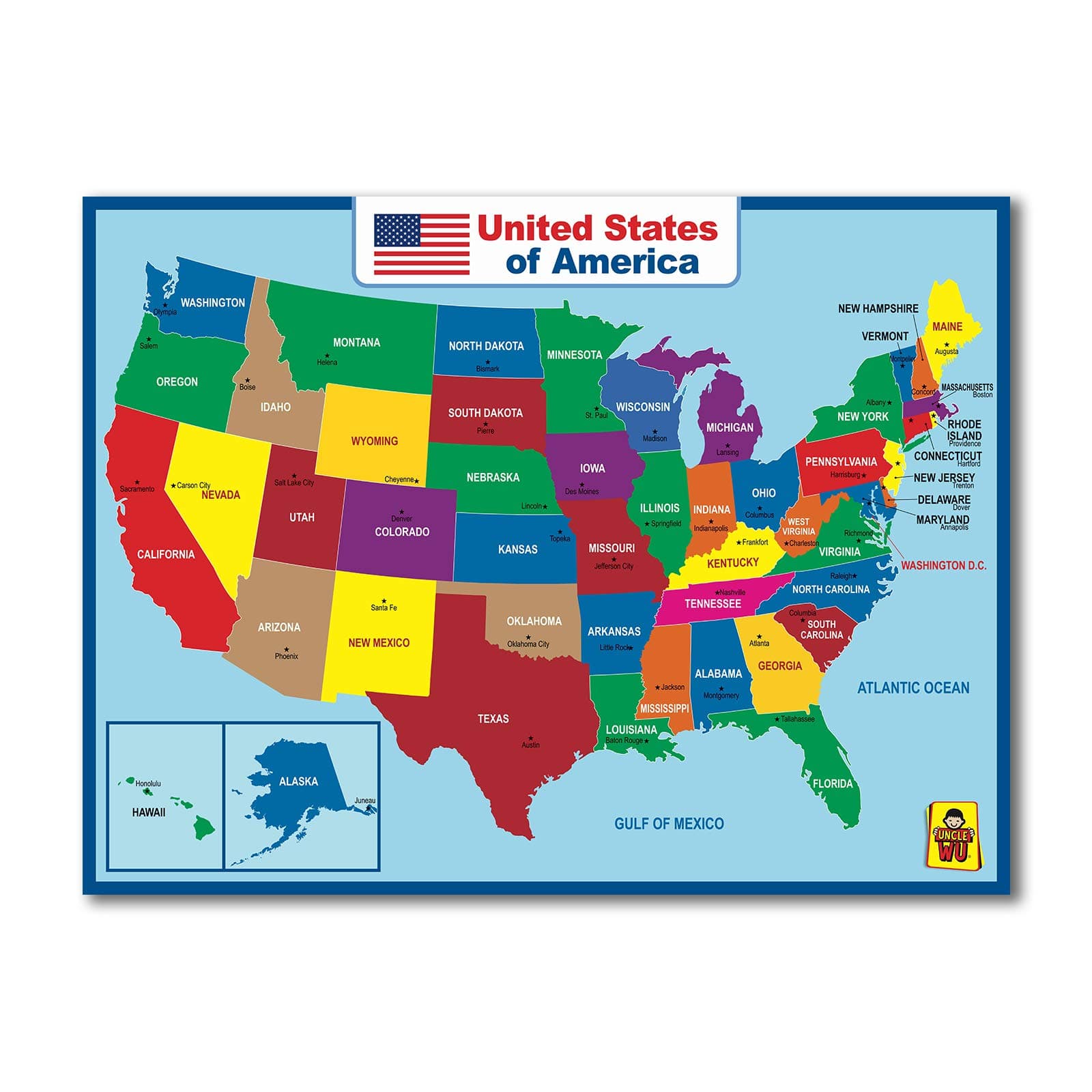 United States Map Laminated Poster - Dry Erase Double Side Educational Poster For Kids/Adults - 17x23 inch Waterproof Map For Home Classroom