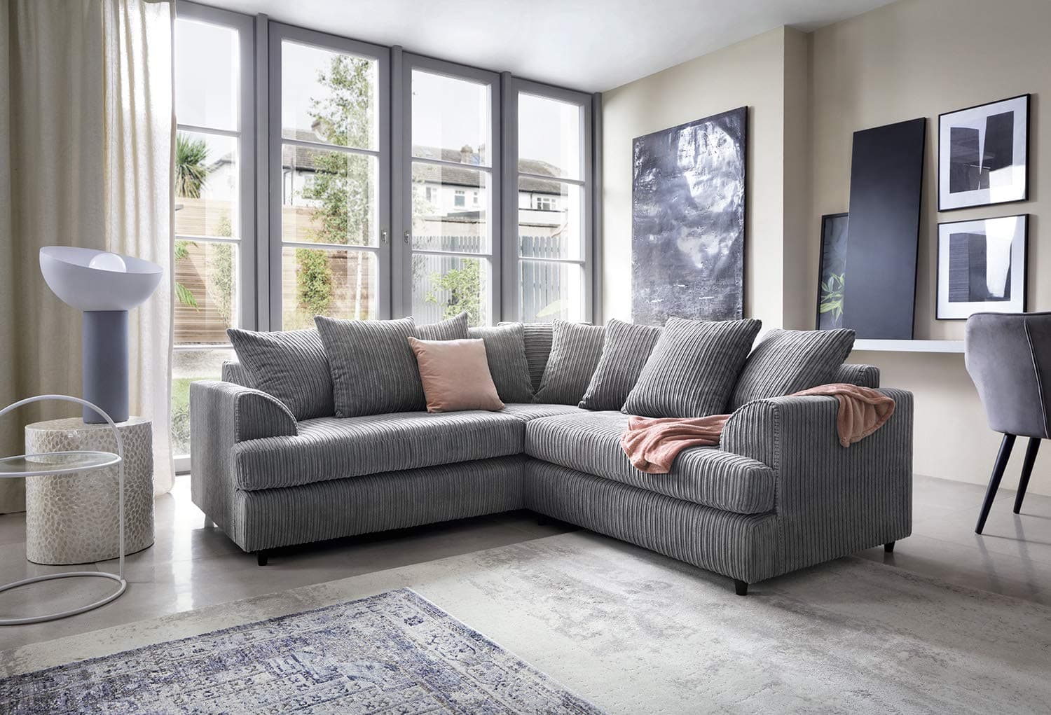 Abakus DirectFerguson Corner Sofa in Grey Jumbo Cord Chenille Fabric (Corner Sofa)