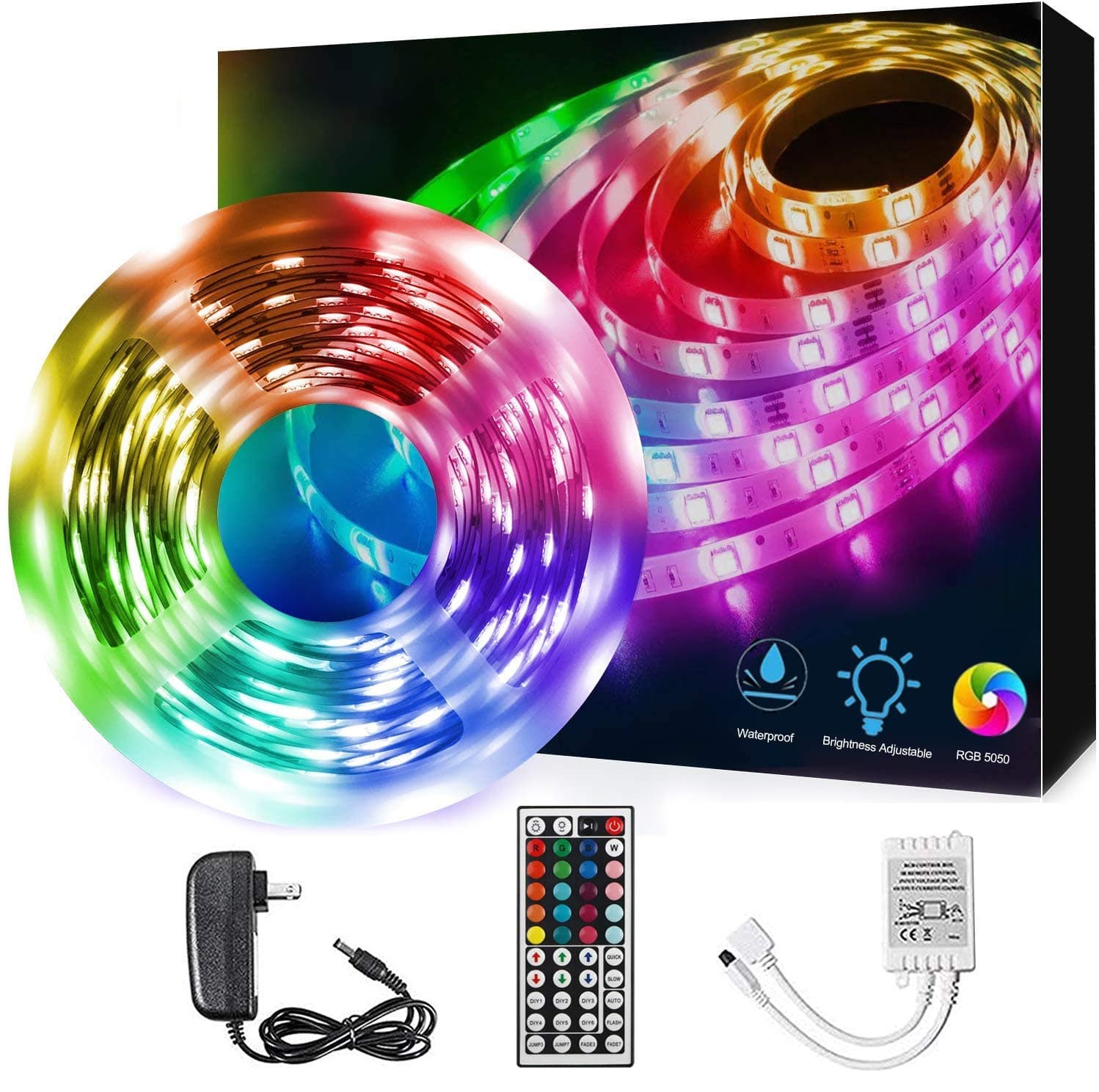 LED Strip Light, 16.4 ft Non-Waterproof RGB 5050 Led Rope Lights Color Changing LED Light Strip Kit with Remote Controller and Power Supply Led Tape Light for Bedroom Home Kitchen Decoration
