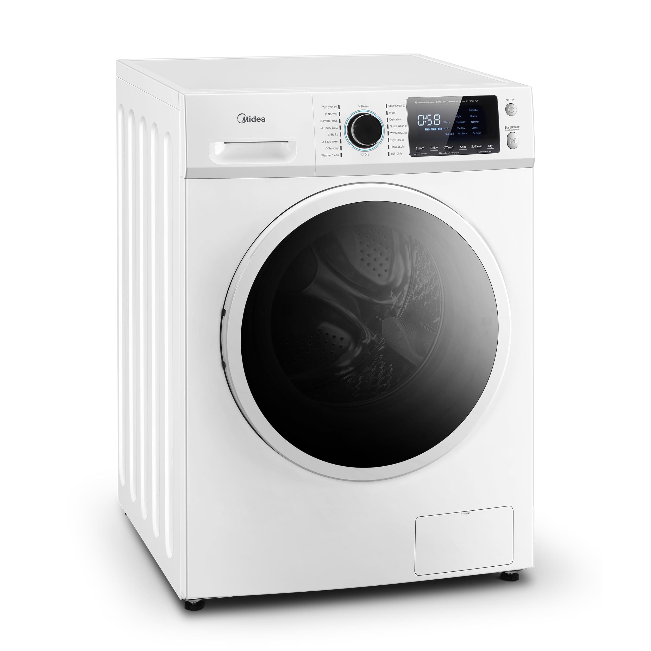 Midea 24 Inch All-in-One Front Load Washer Dryer Combo, 2.7 Cu.ft 26lbs Ventless Full-Automatic Washing Machine with Steam Care, Overnight Dry, 1400 RPM 16 Wash Cycles, White