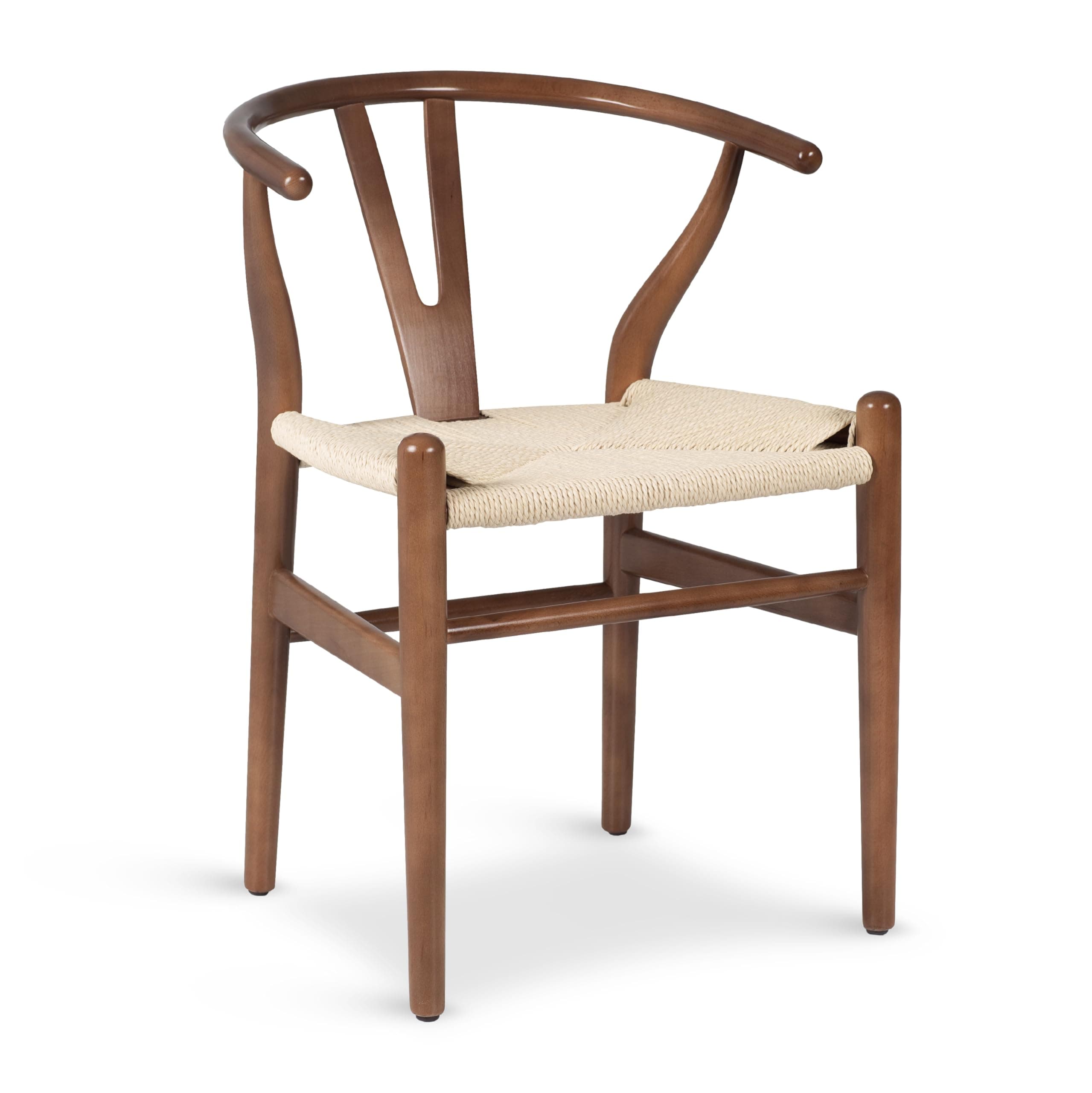 POLY & BARK Weave Dining Chair – Mid-Century Modern Wishbone Dining Chair with Arms, Solid Wood Frame, Indoor Use – Walnut – Single - Ideal for Dining Room, Kitchen or Stylish Accent Setting