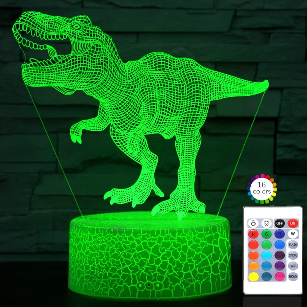 i-CHONY Dinosaur Toy T-Rex 3D Night Light for Kids 16 Colors Dimmable Dinosaur Led Light with Remote & Smart Touch & USB Cable - Dino Gift for Adults Teens Boys Girls Birthday Christmas