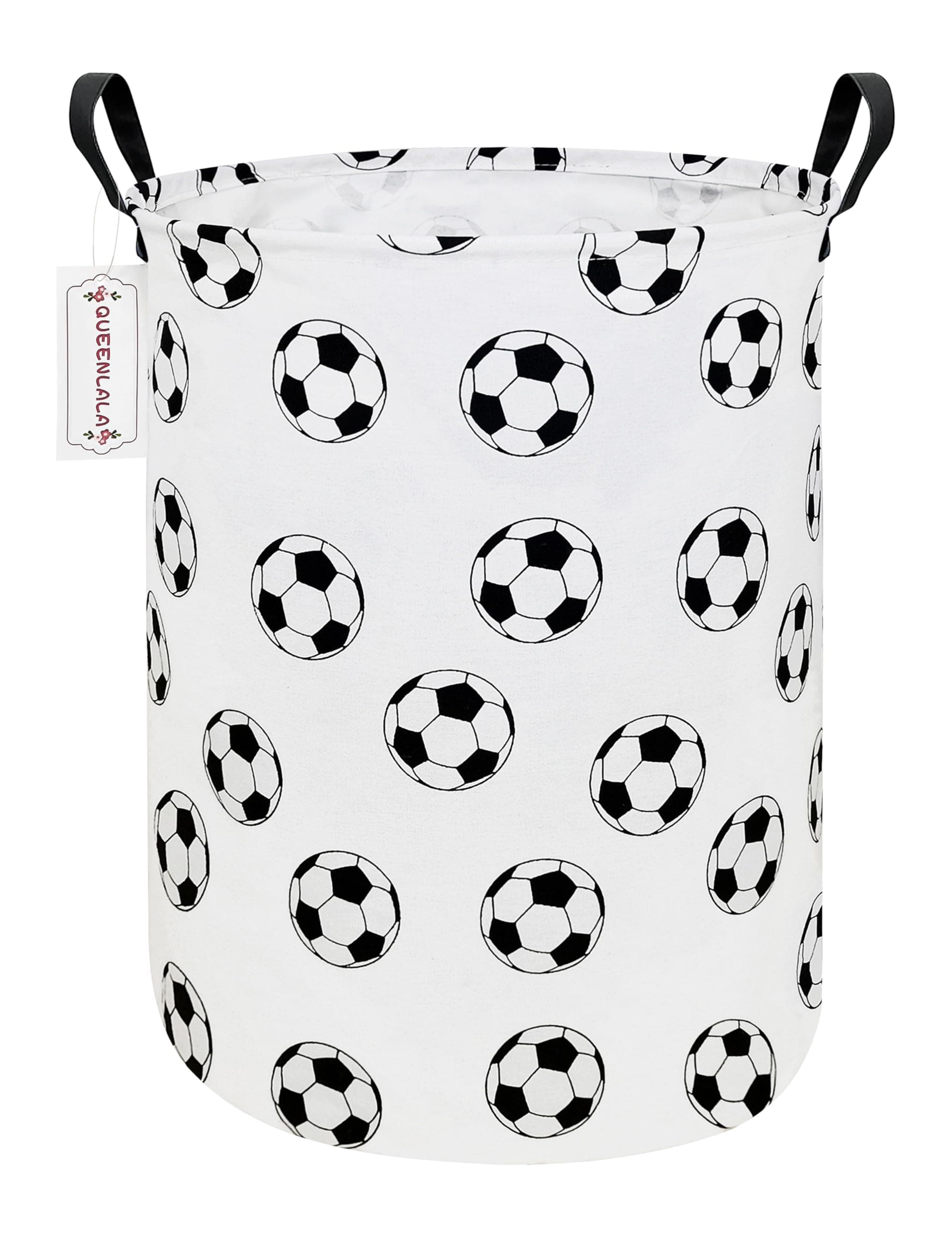 QUEENLALA Large Storage Basket,Laundry Hamper/Bathroom/Home Decor/Collapsible Round Storage Bin,Boys and Girls Hamper/Boxes/Clothing(Round-Football)