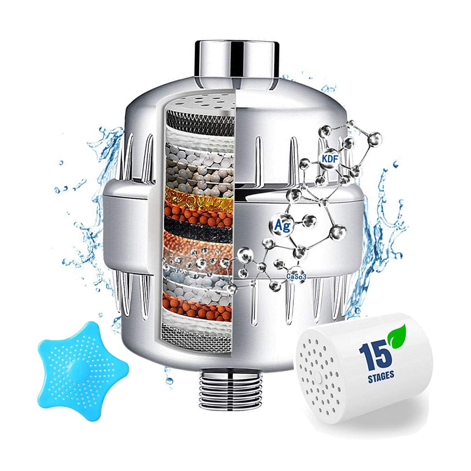 Shower Filter with Vitamin C for Hard Water - Water Softener Shower Head, Universal Water Filter with 2 Filter Cartridge Replacements - Attached to Showerhead to Remove Chlorine, Heavy Metal