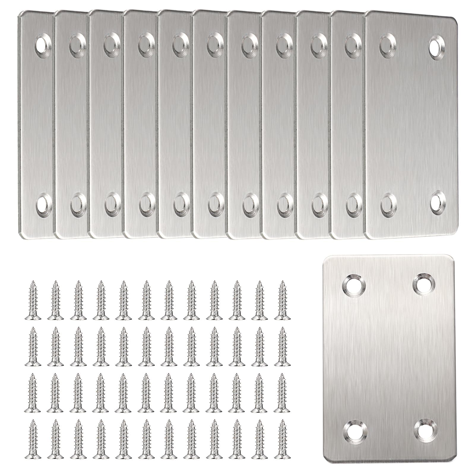 12Pcs 2.4 x 1.5 Inch(6*3.8CM) Stainless Steel Flat Straight Brace Brackets Mending Plates Repair Fixing Bracket Silver
