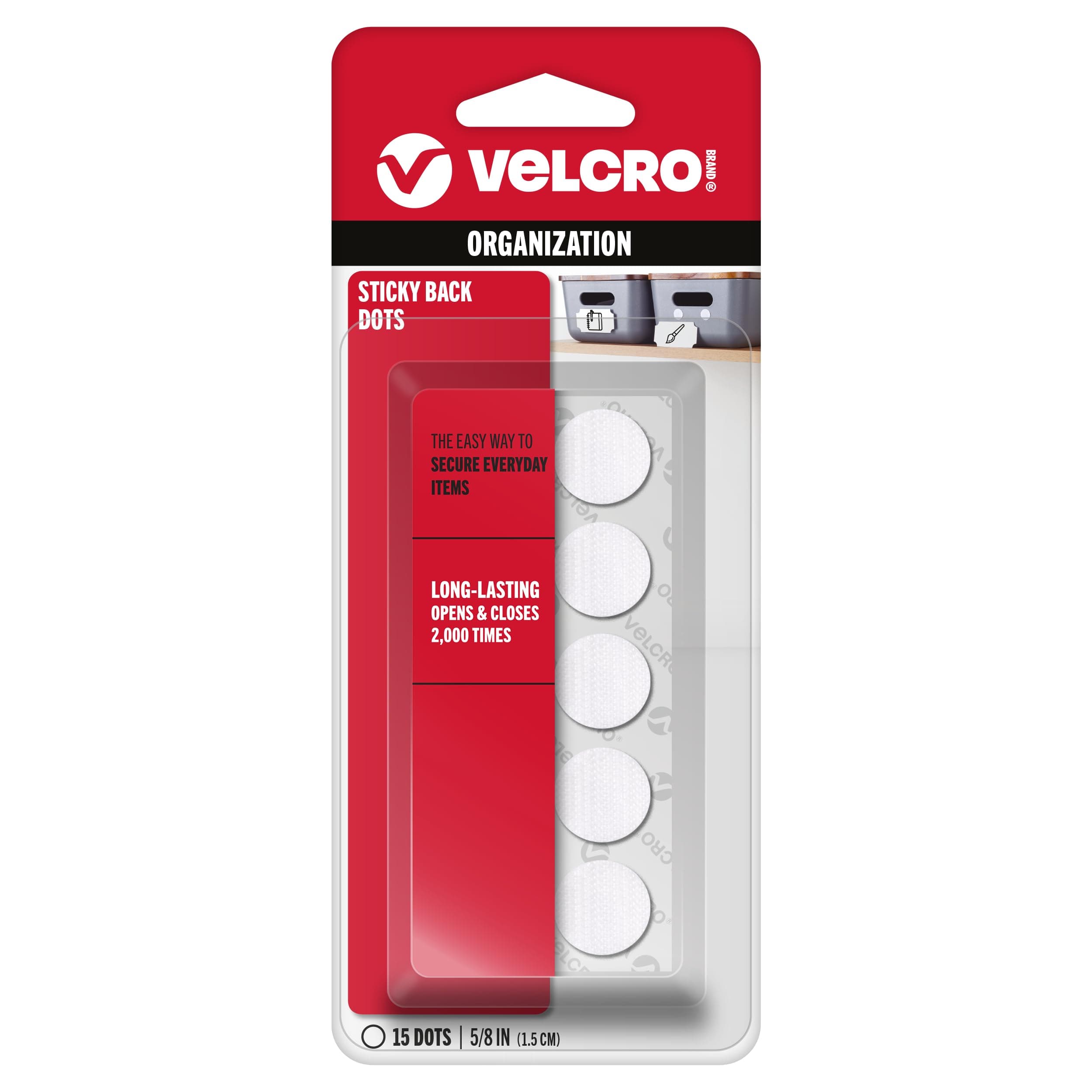VELCRO Brand Sticky Back Hook and Loop Fasteners, Perfect for Home or Office, 5/8", Pack of 15, White, Coins