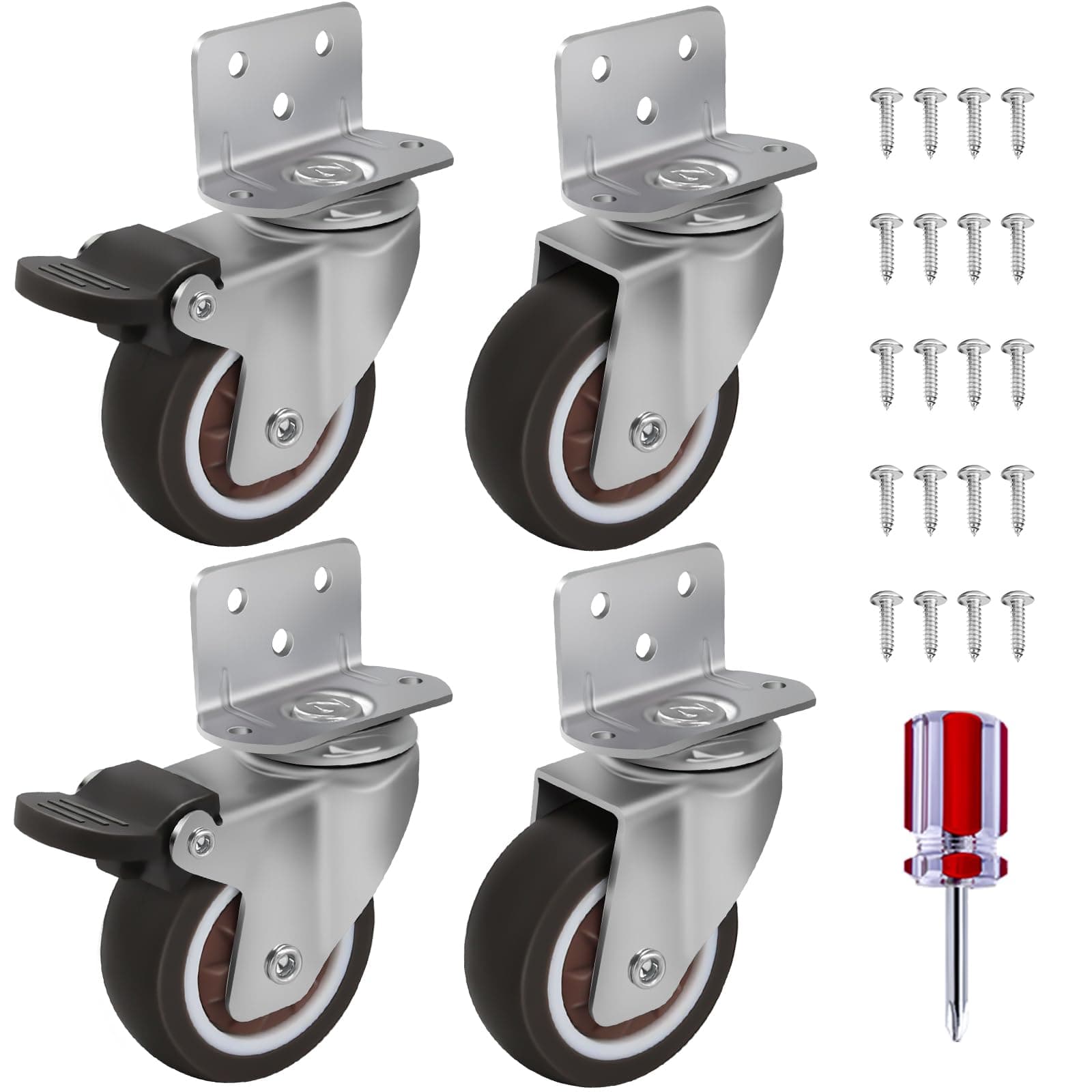 SIMEIQI Small L-Shape Mute Casters (4 Pack, 2 Inch Diameter, TPR Material)