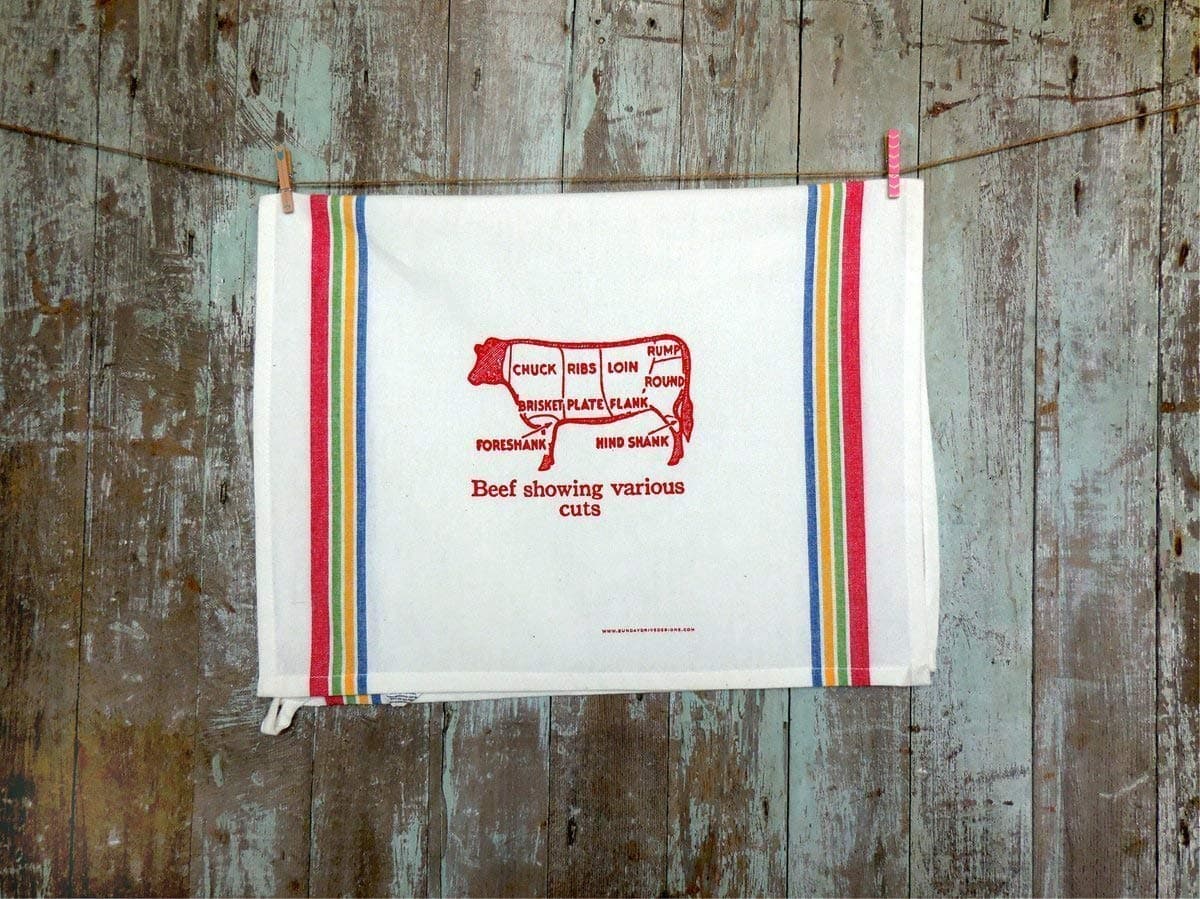 Cuts of Beef Butcher Chart Cotton Kitchen Tea Towel