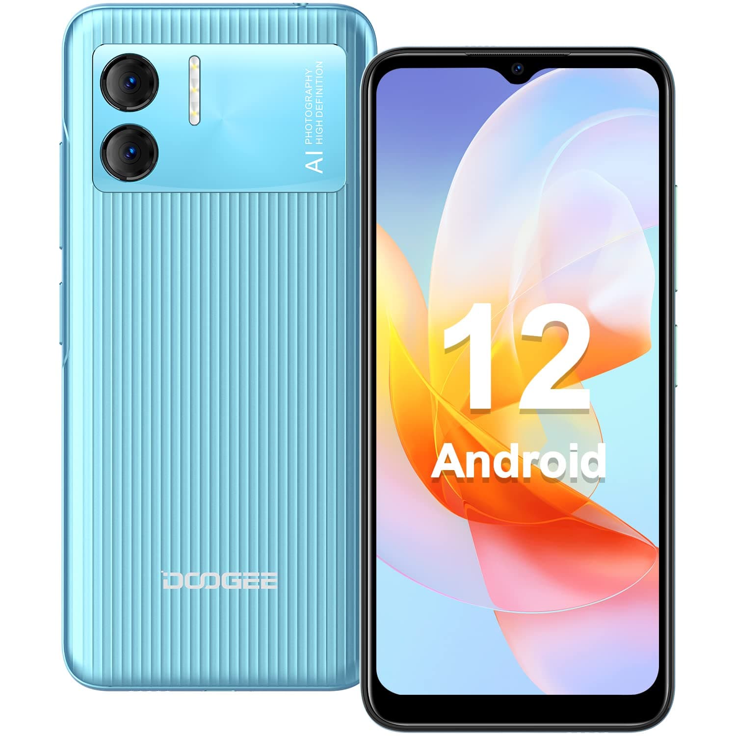 DOOGEE X98 Mobile Phones Sim Free Unlocked, Android 12 Smartphone, 16GB, 1TB Extension, 6.52'' HD+ Display, 4200mAh Battery, 4G Dual SIM Cheap Phone, 8MP+5MP, Face ID, OTG/GPS, UK Version - Blue