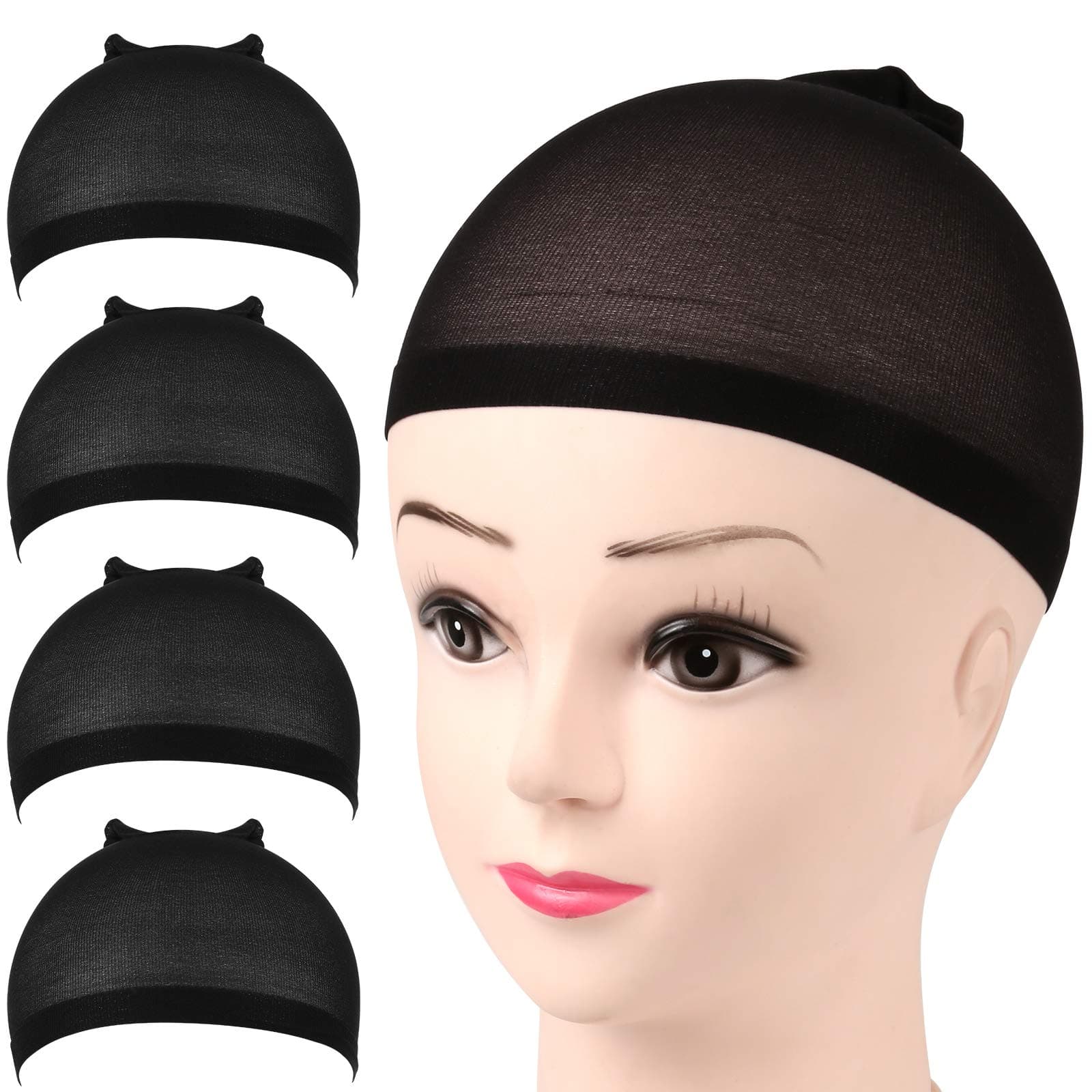 FANDAMEI Wig Cap, Nylon Wig Caps, 4 Pieces Stocking Wig Caps for Women (Black)