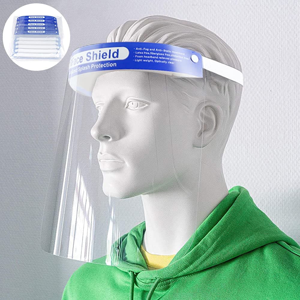 LETOUR All-Purpos Safety Face Shield Transparent Full Face Shields with Anti-Saliva Protective Hat,Reusable Breathable Visor Windproof Dustproof Hat Shield with Protective Film Elastic Band(5pcs)