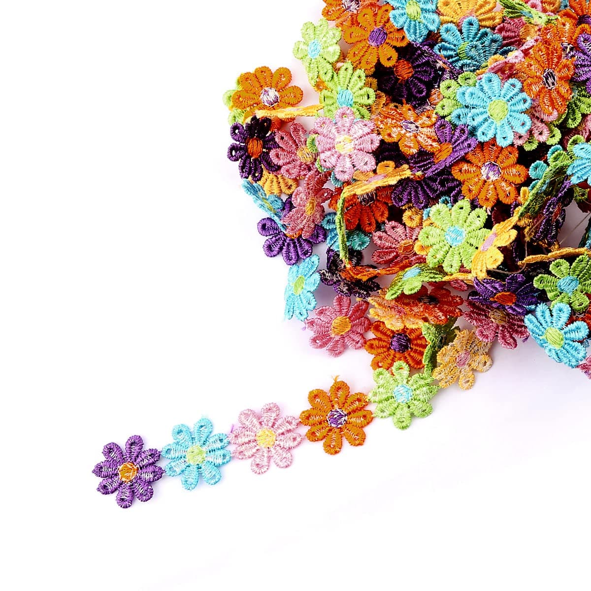 Colorful Daisy Flower Lace Edge Trim Ribbon 2.5cm Width Flower Decorating Lace Trims Embroidered Applique Sewing Ribbon for DIY Crafts