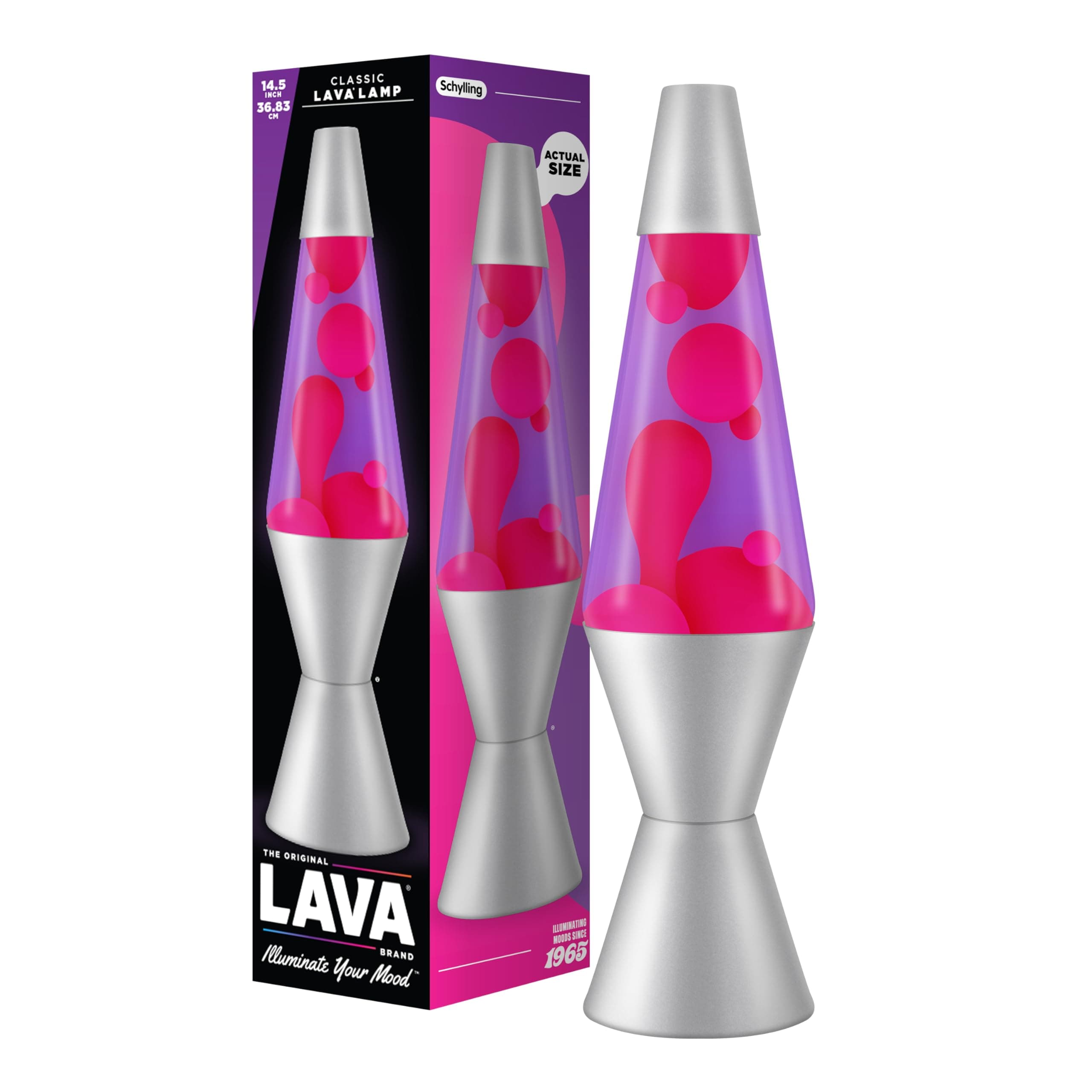 Lava Lamp 2121, Pink Wax, Purple Liquid, Silver Base and Cap, Original 14.5 inch LAVA Motion Lamp to Illuminate Your Mood